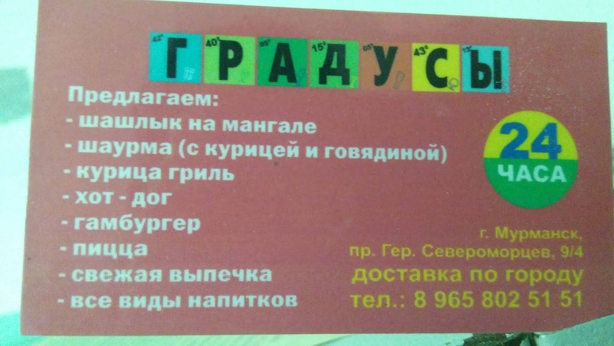 Градусы меню