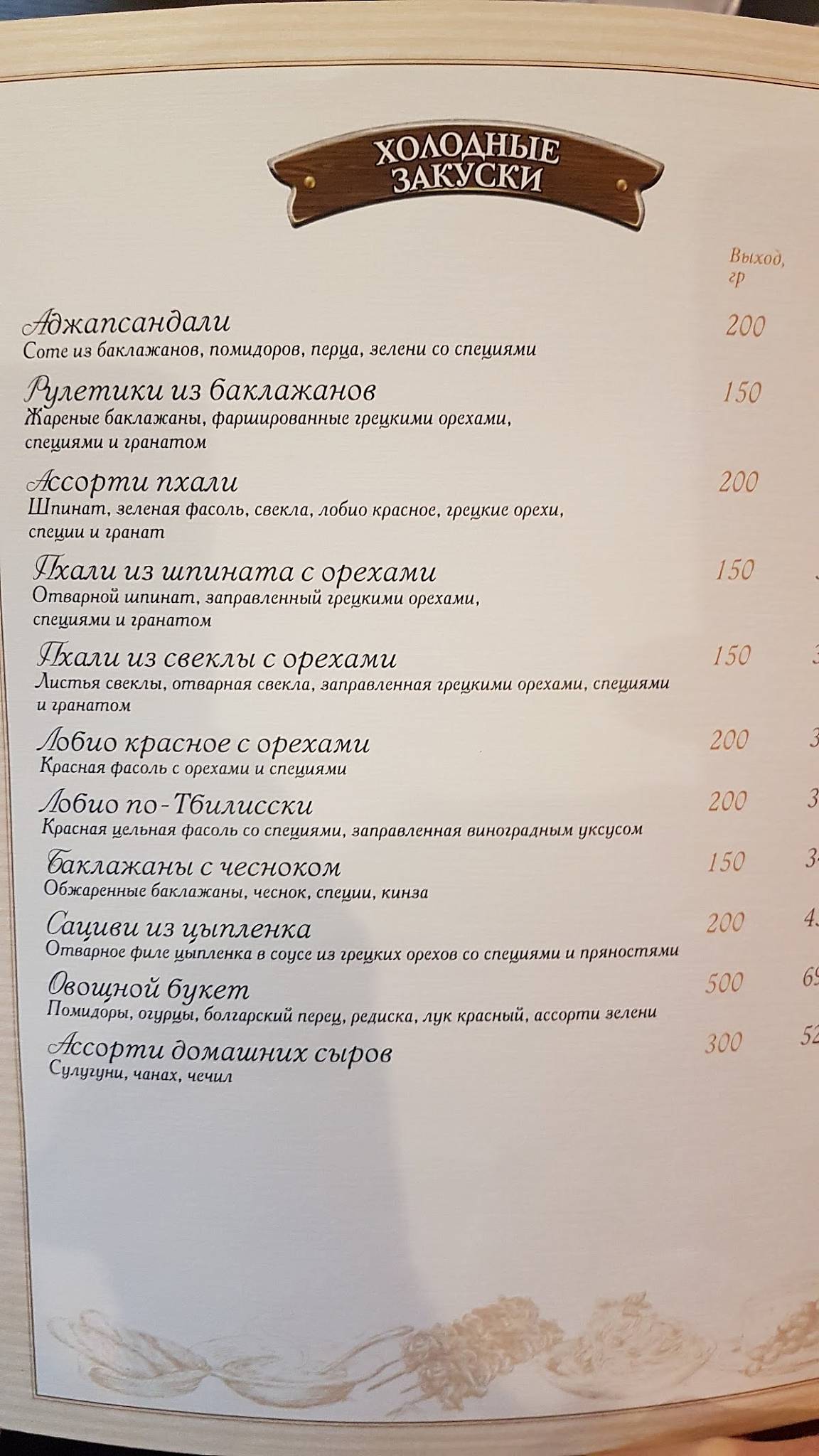 Гранд Фэмили меню