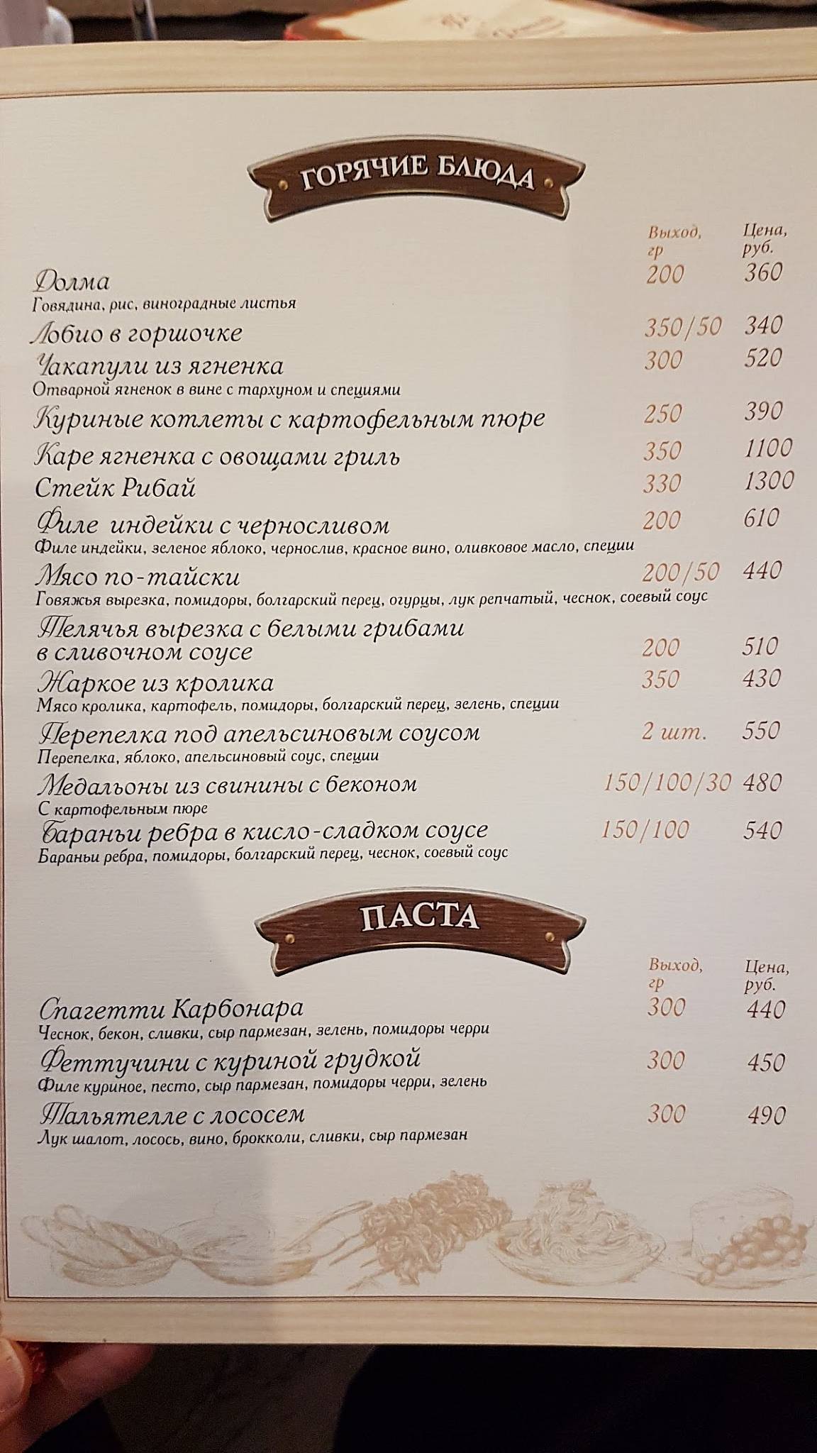 Гранд Фэмили меню