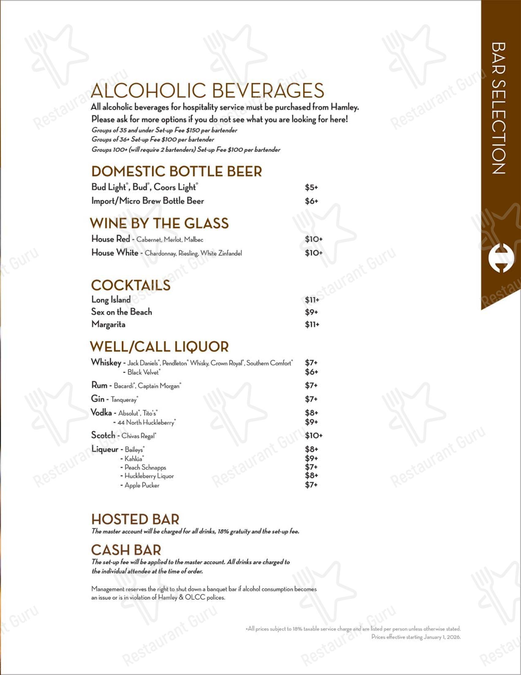 Hamley Cafe в Пендлтоне - Group Booking Menu