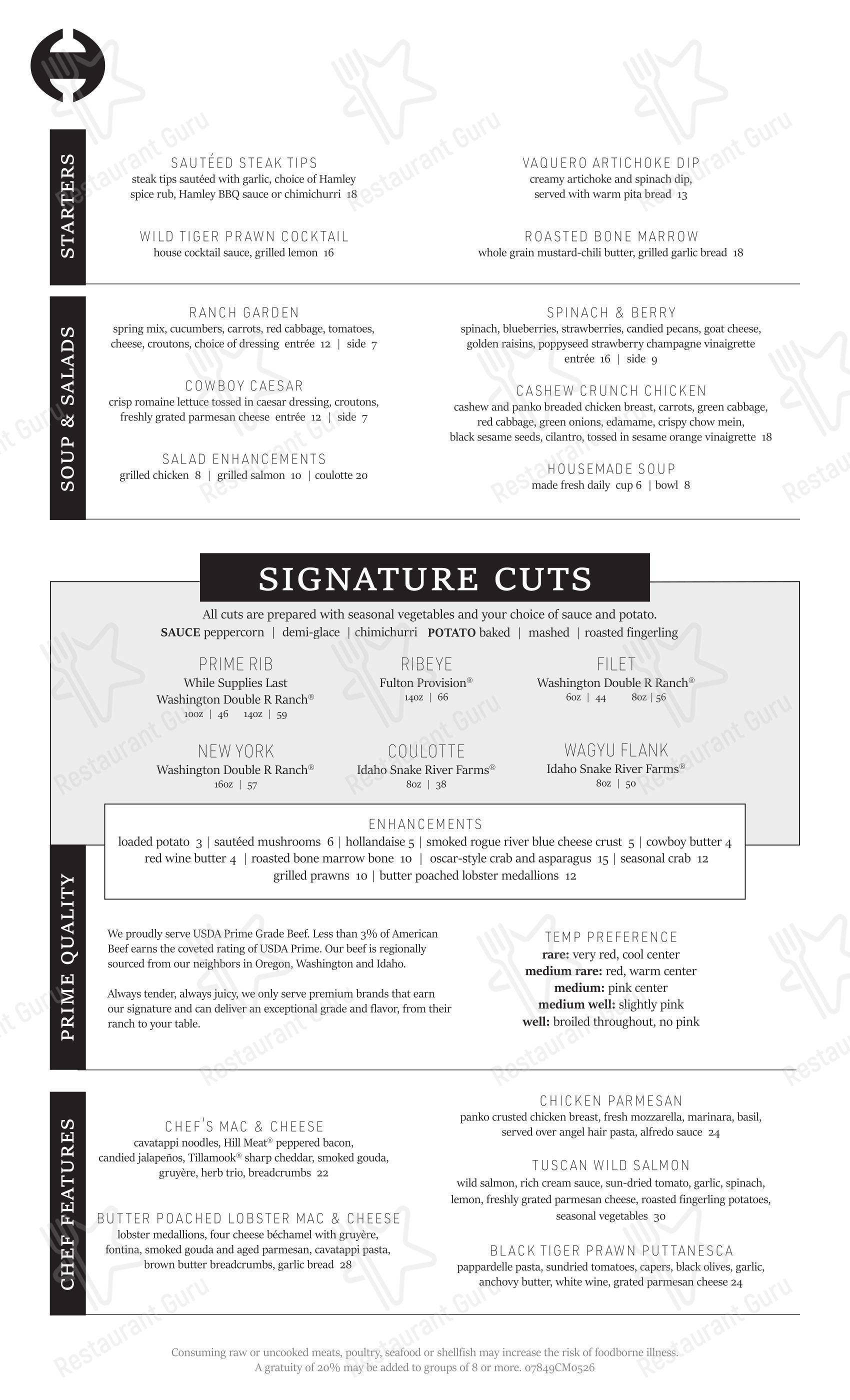 Hamley Cafe в Пендлтоне - Table Menu