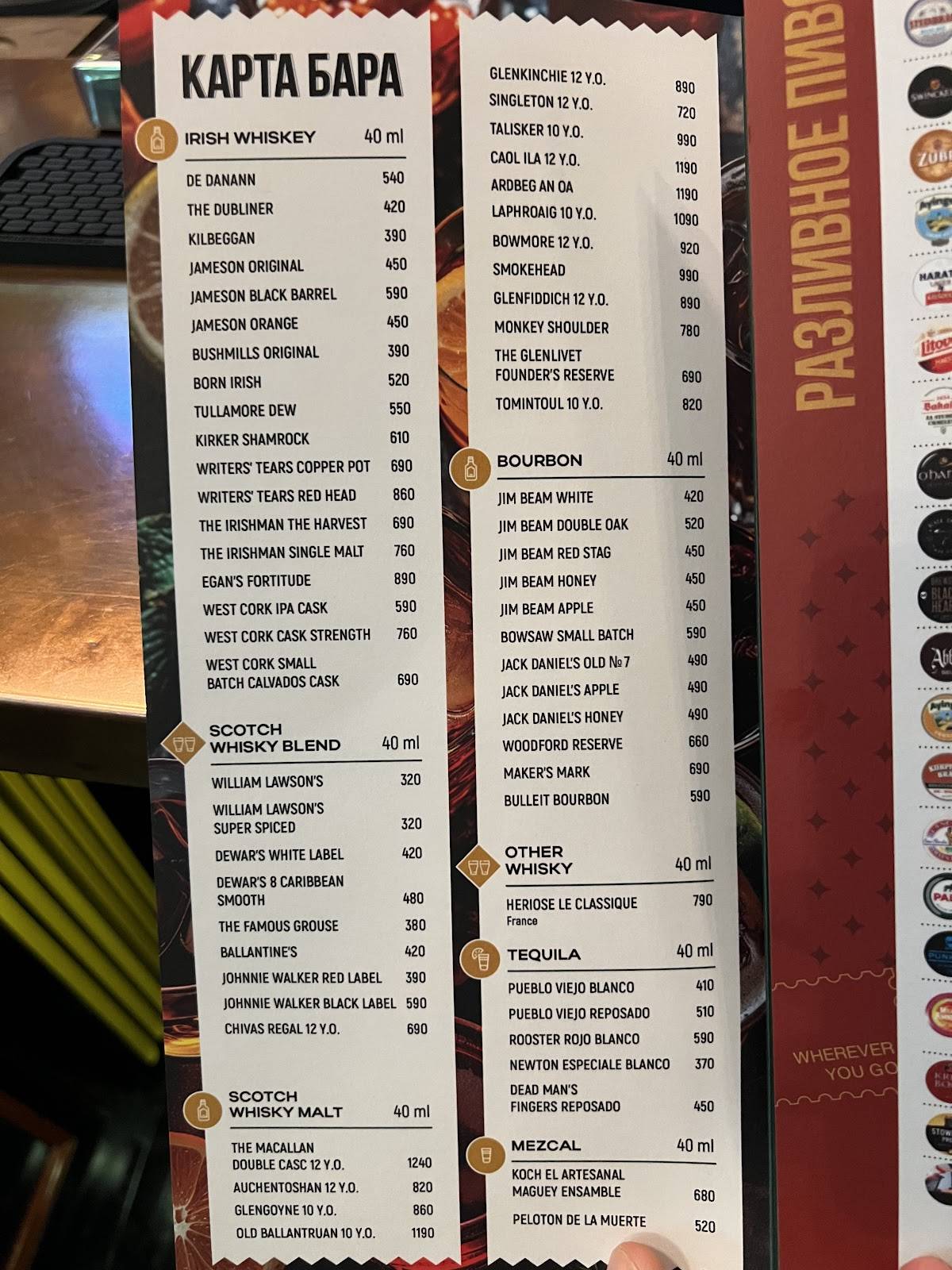 Harat’s pub меню