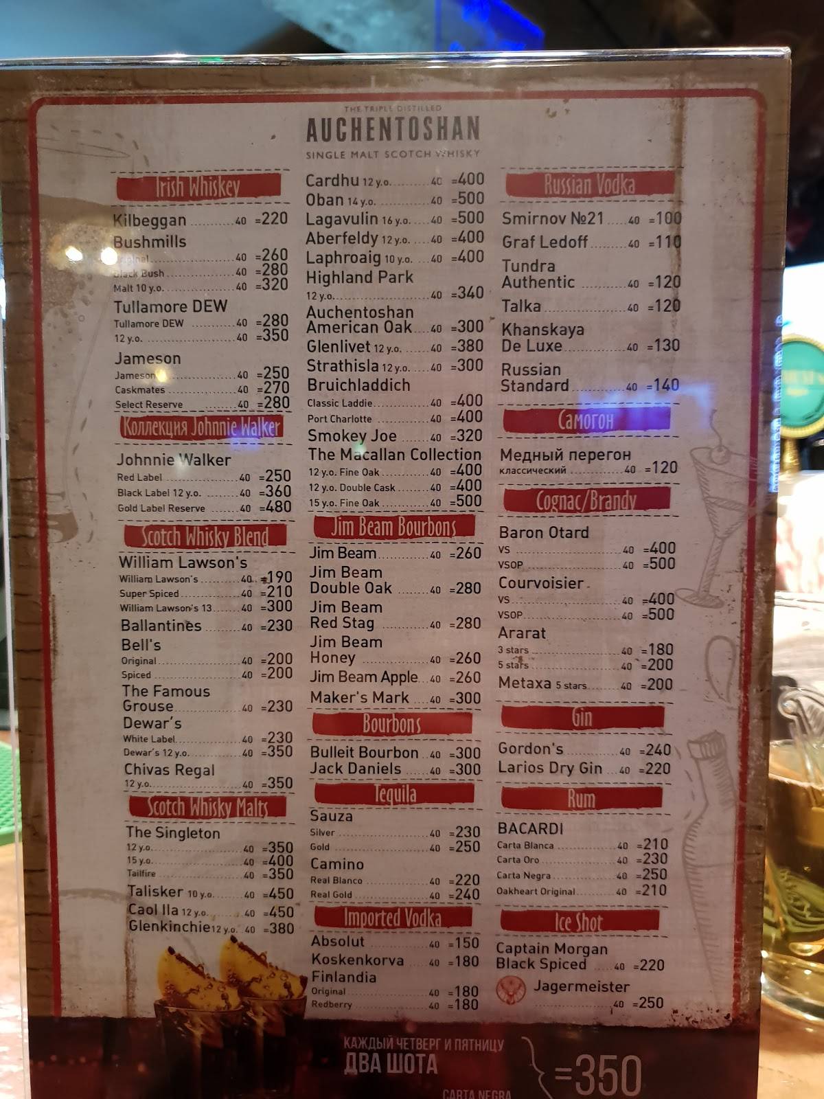 Harat’s pub меню