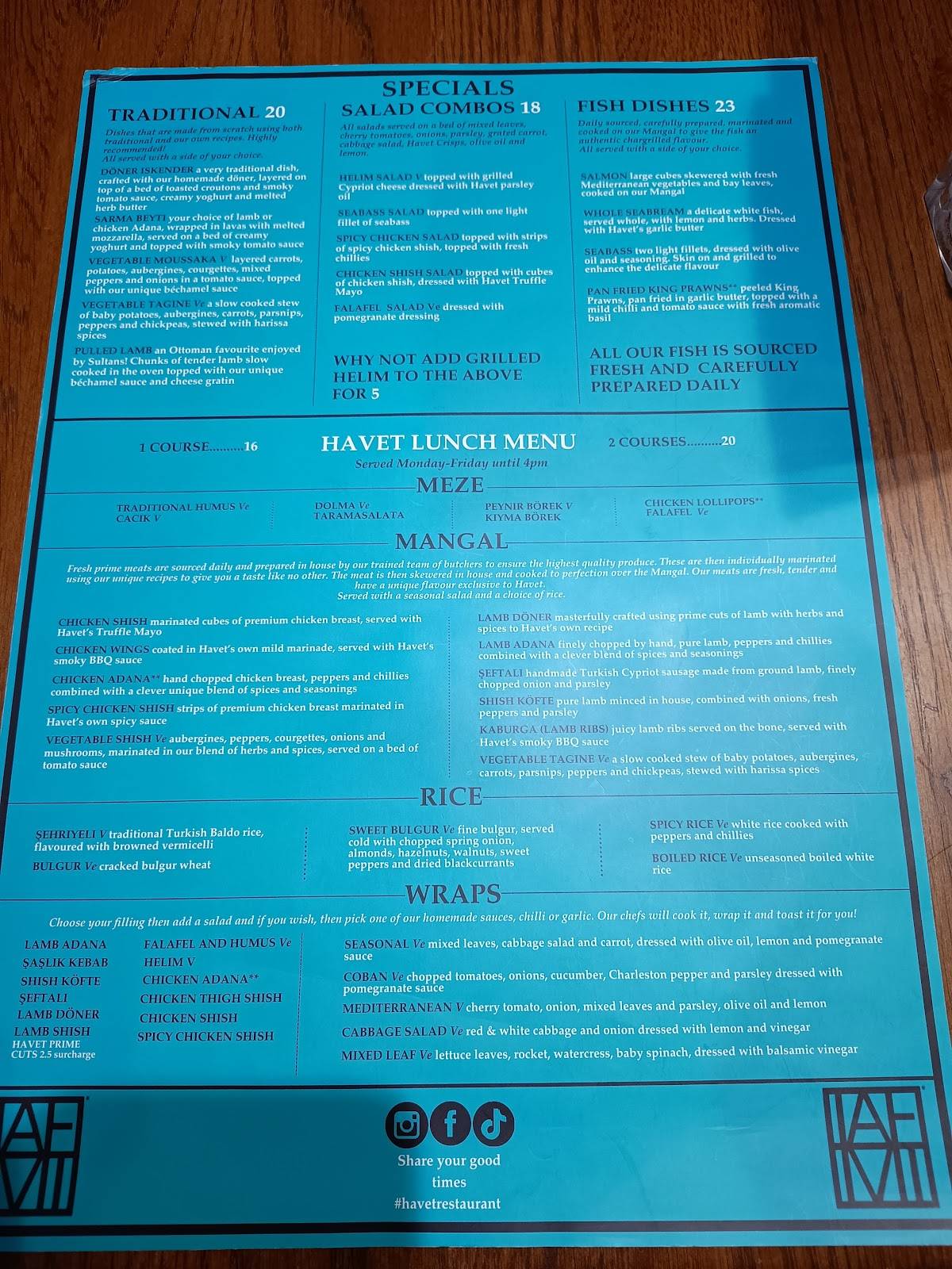 Havet Restaurant меню