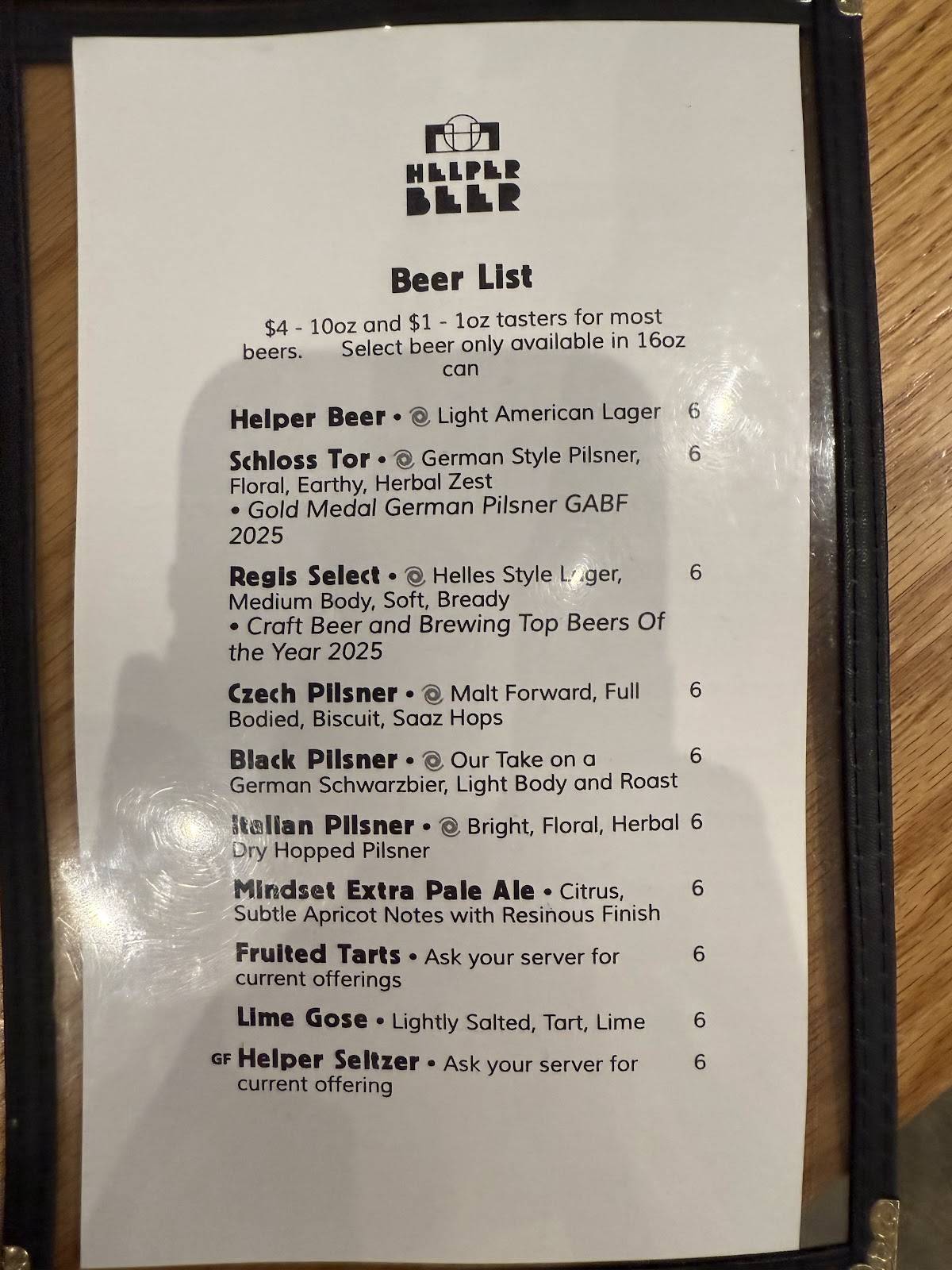 Helper Beer меню