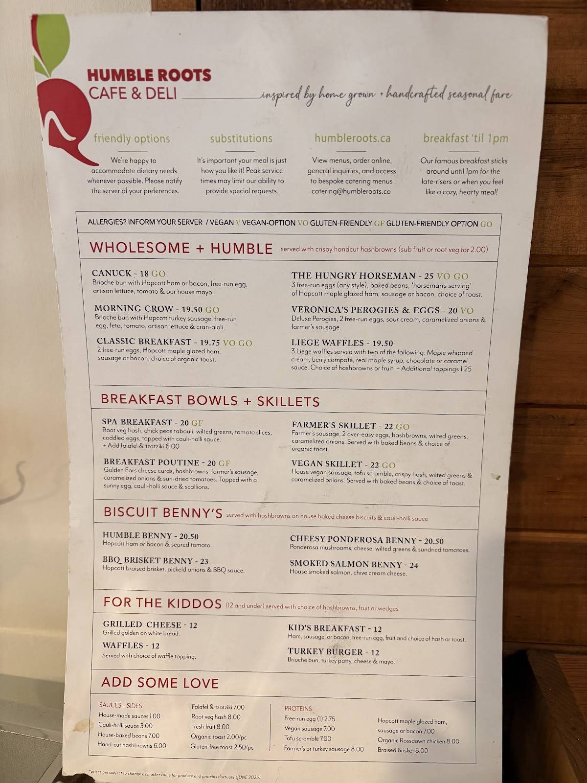Humble Roots Cafe & Deli меню
