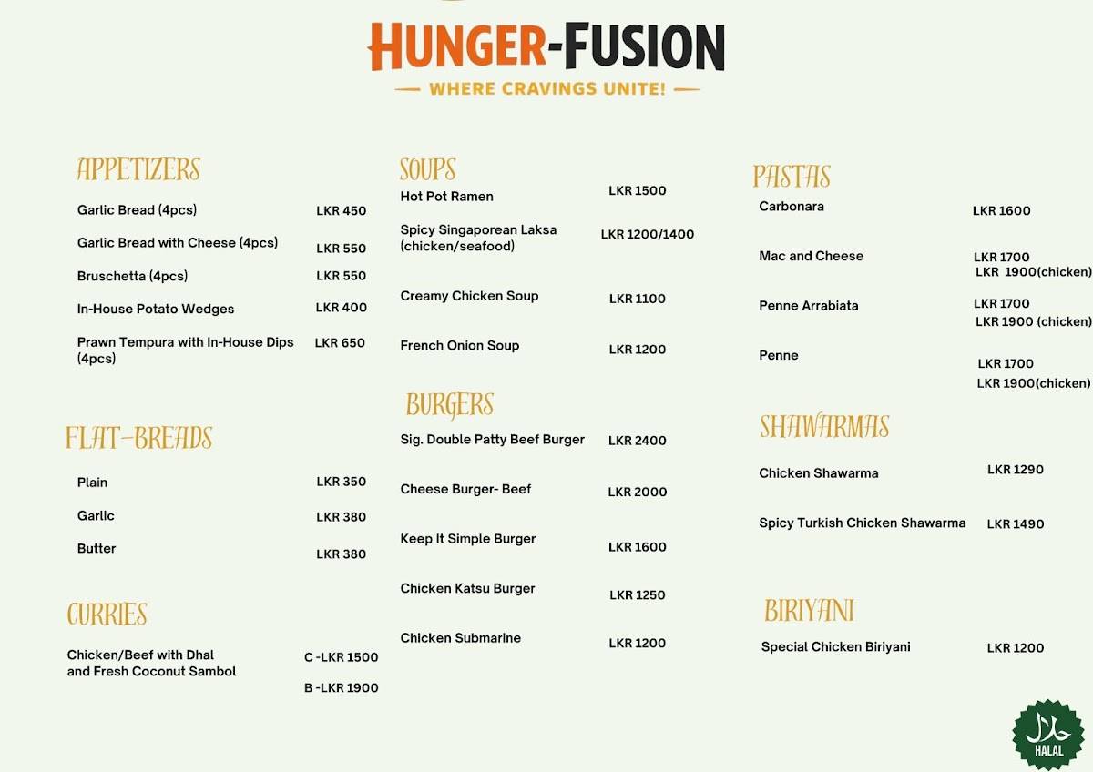 Hunger-Fusion меню