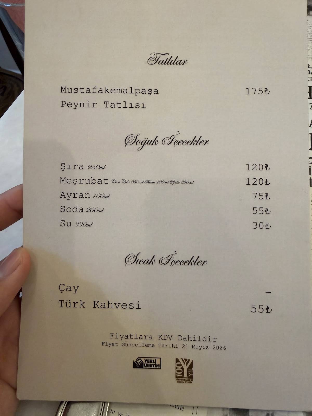 İSKENDER Kuruluş 1867 меню