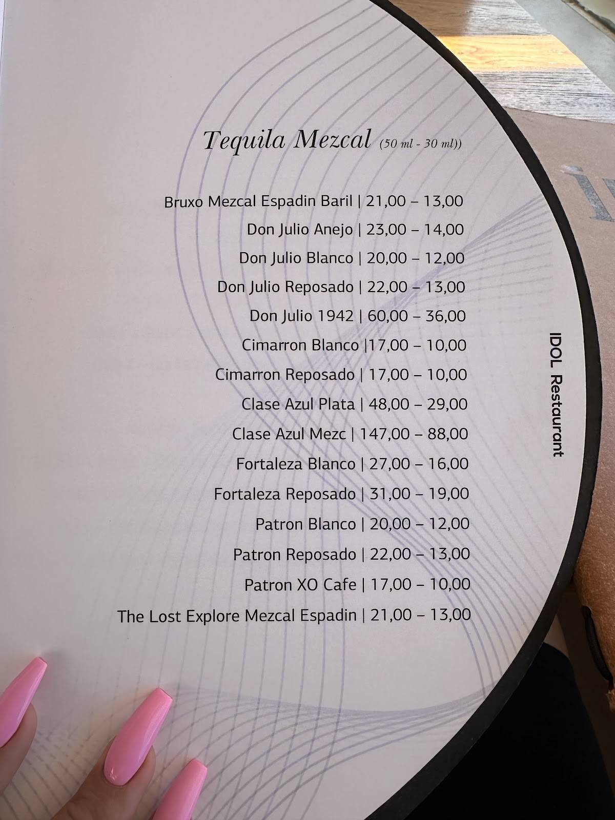 Idol Restaurant Bar меню
