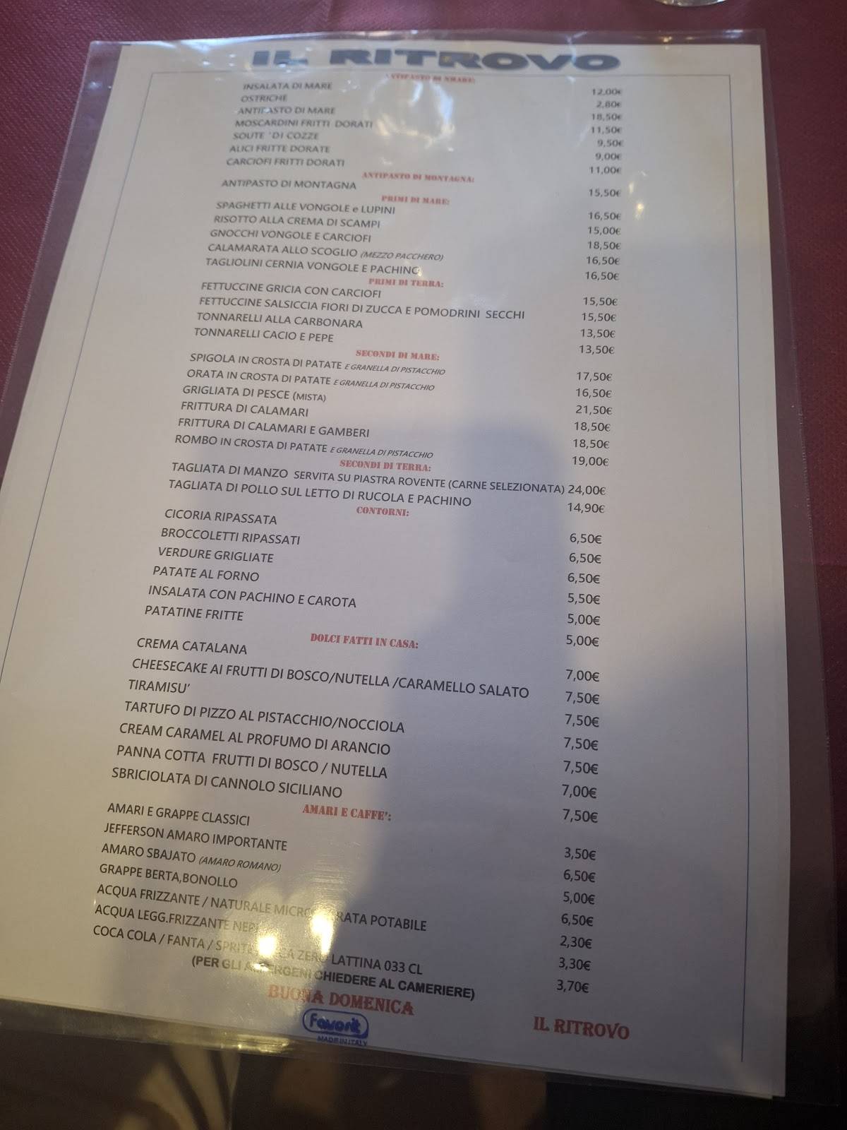 Il Ritrovo a San Giovanni меню