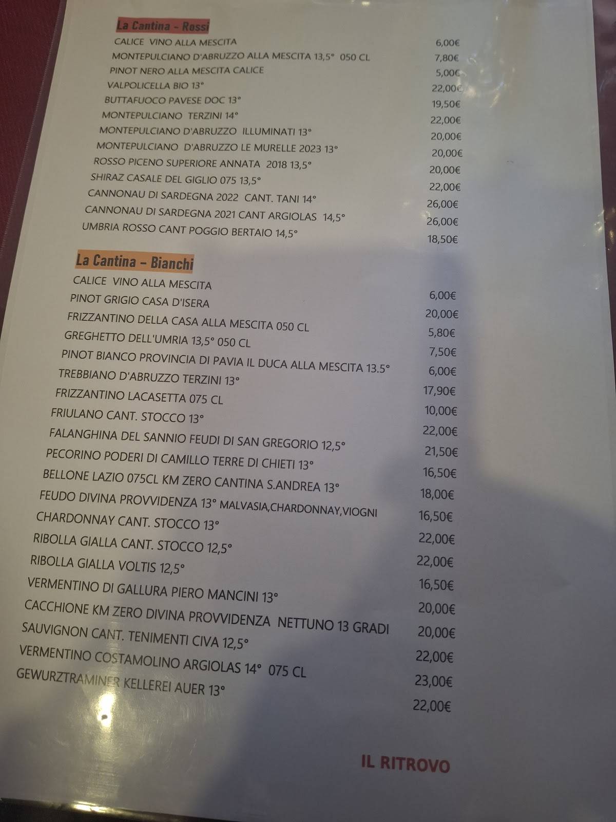 Il Ritrovo a San Giovanni меню