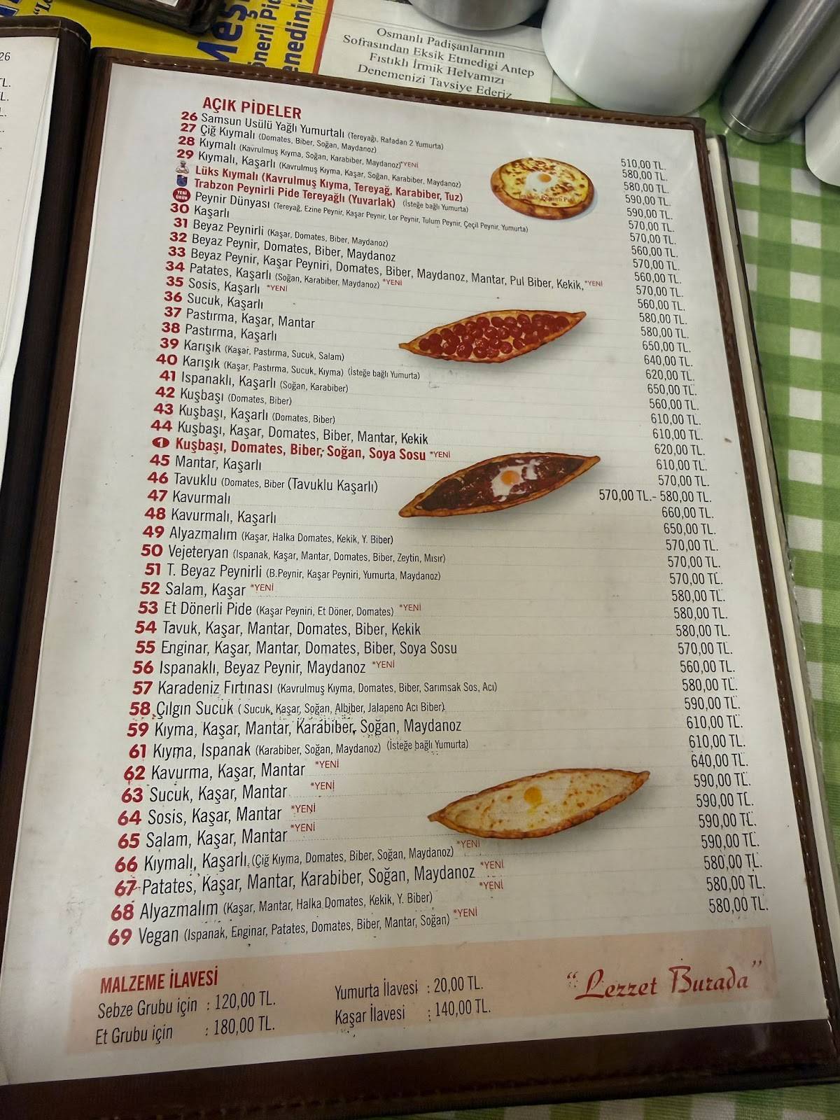 Pide Sun Moda Bafra Pidesi Döner Mantı Kahvaltı меню