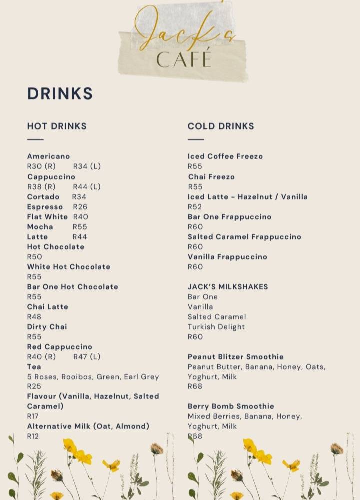 Jack's Café (formerly Rioca) меню