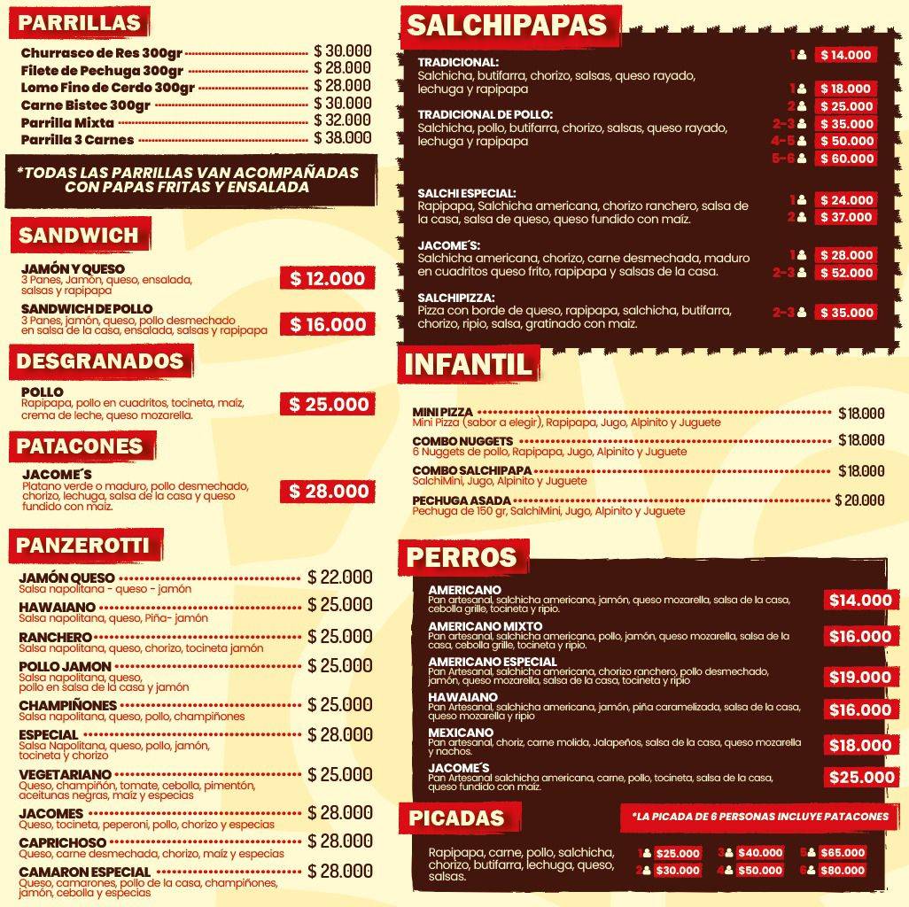 Jacome´s Pizza меню