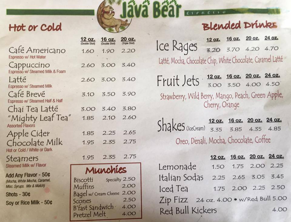 Java Bear меню