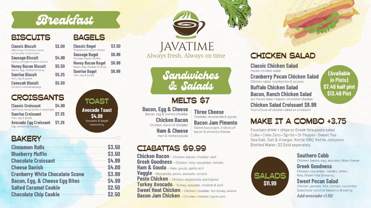 JavaTime, LLC меню