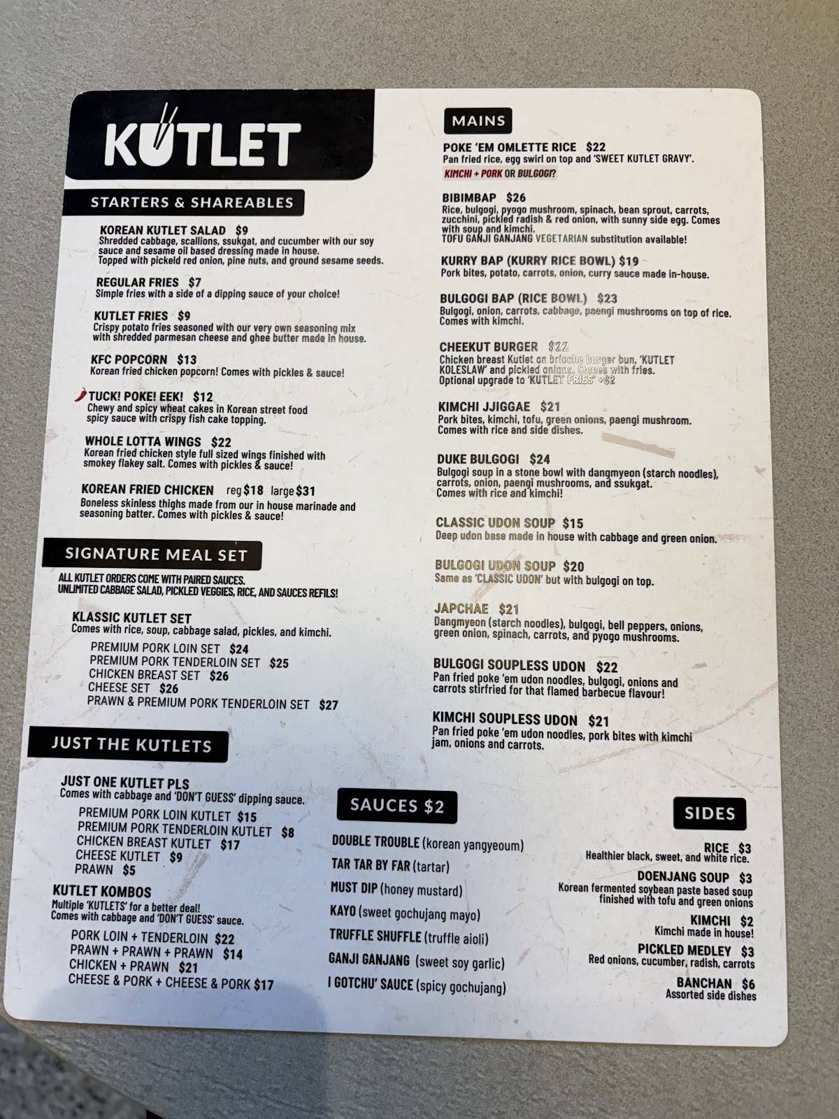 KUTLET Korean Restaurant меню