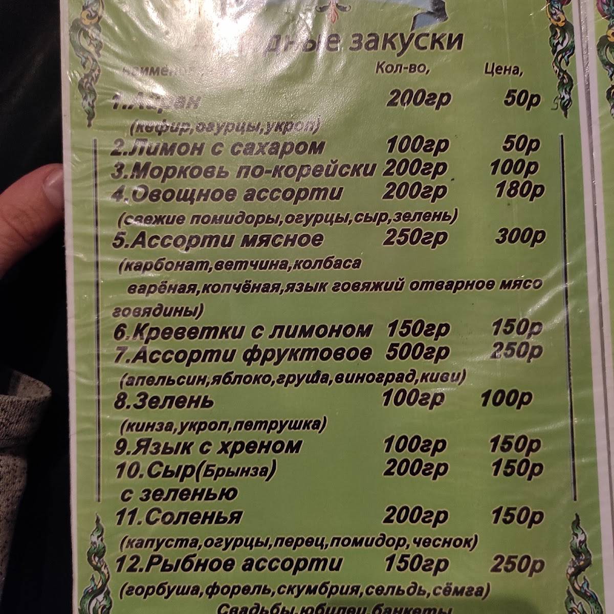 Бакинский перекрёсток меню