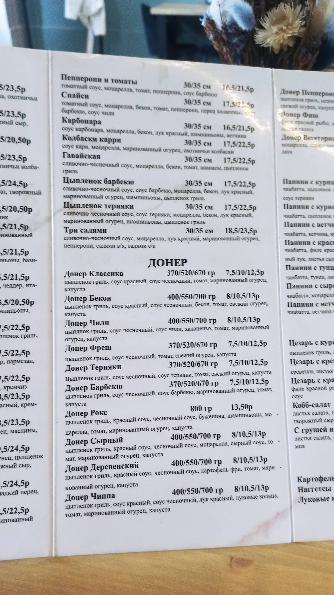 Кафе Рокс меню