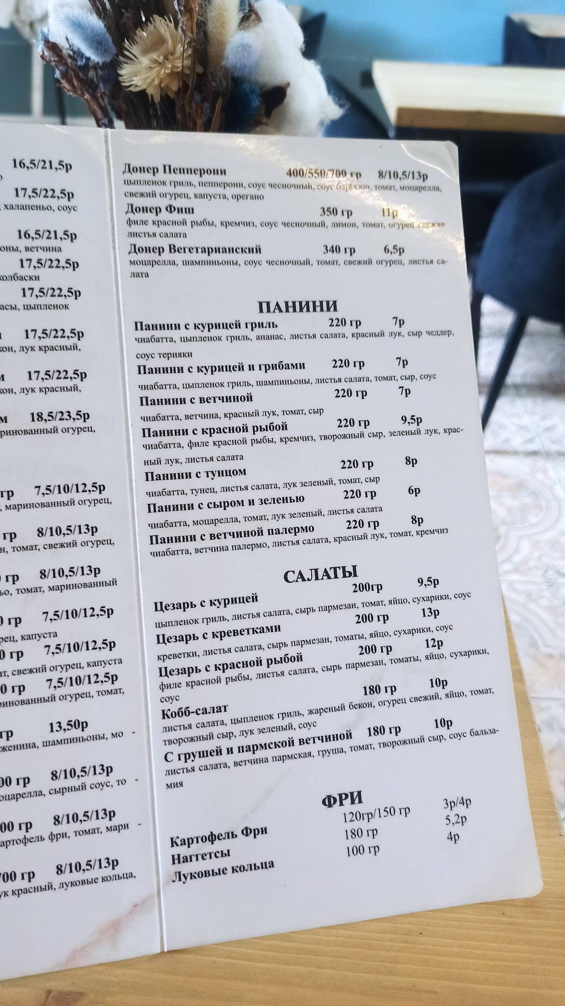 Кафе Рокс меню