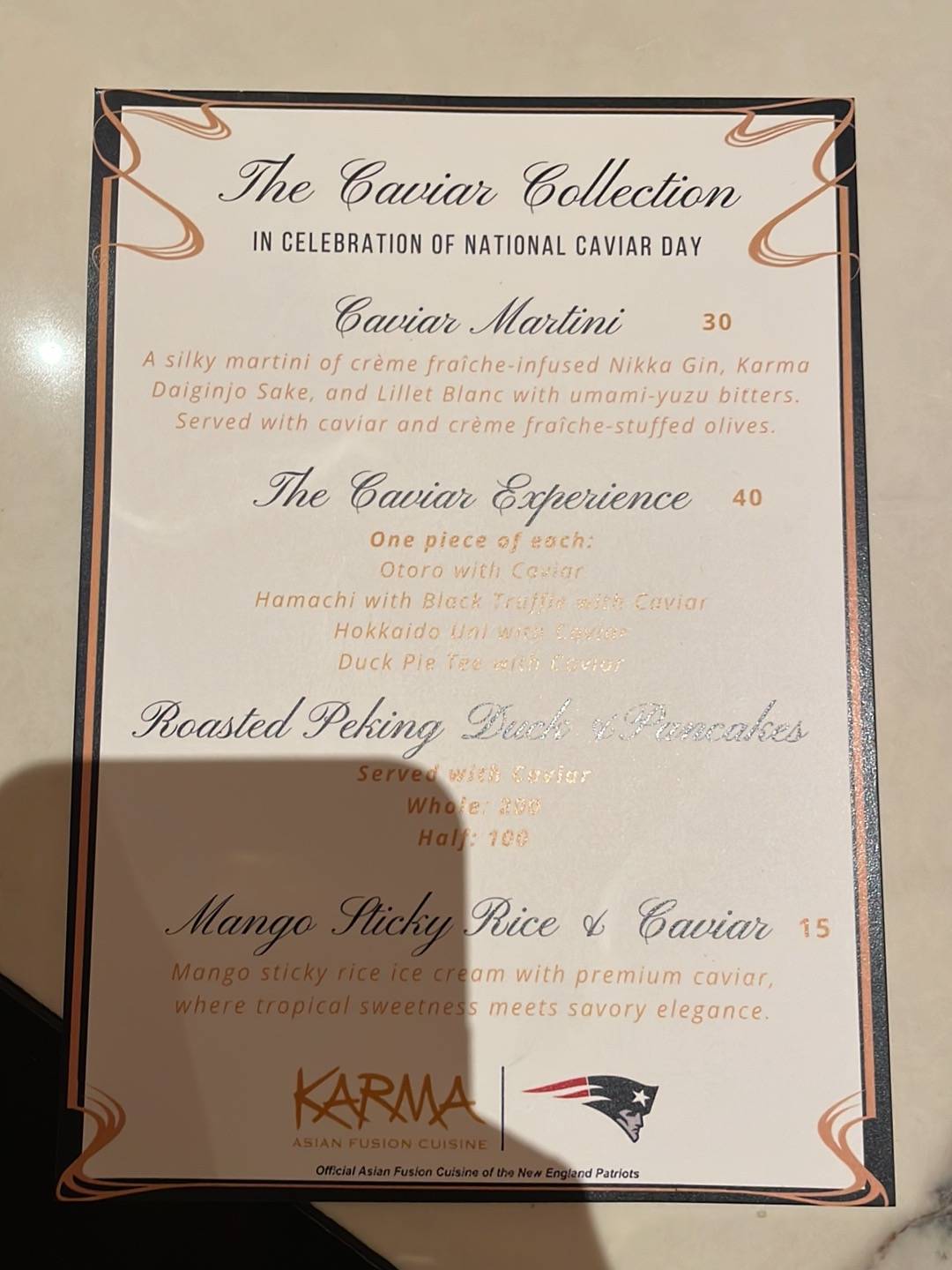 Karma Wellesley меню