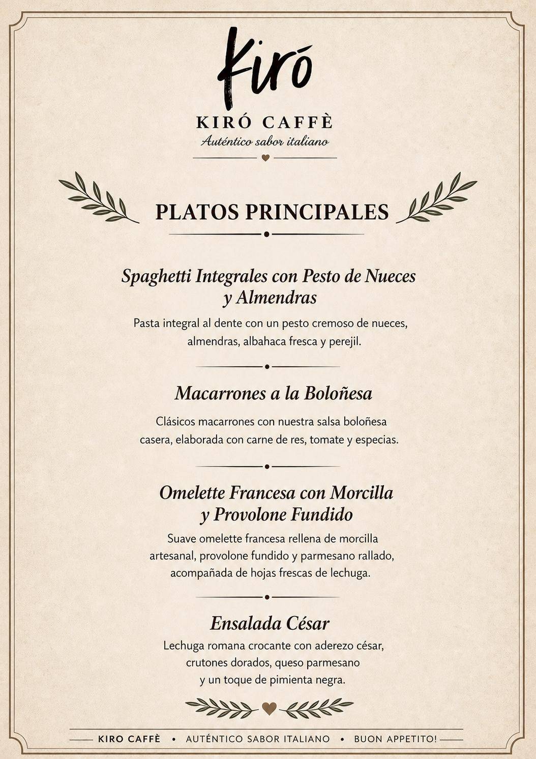 Kirò Caffè меню