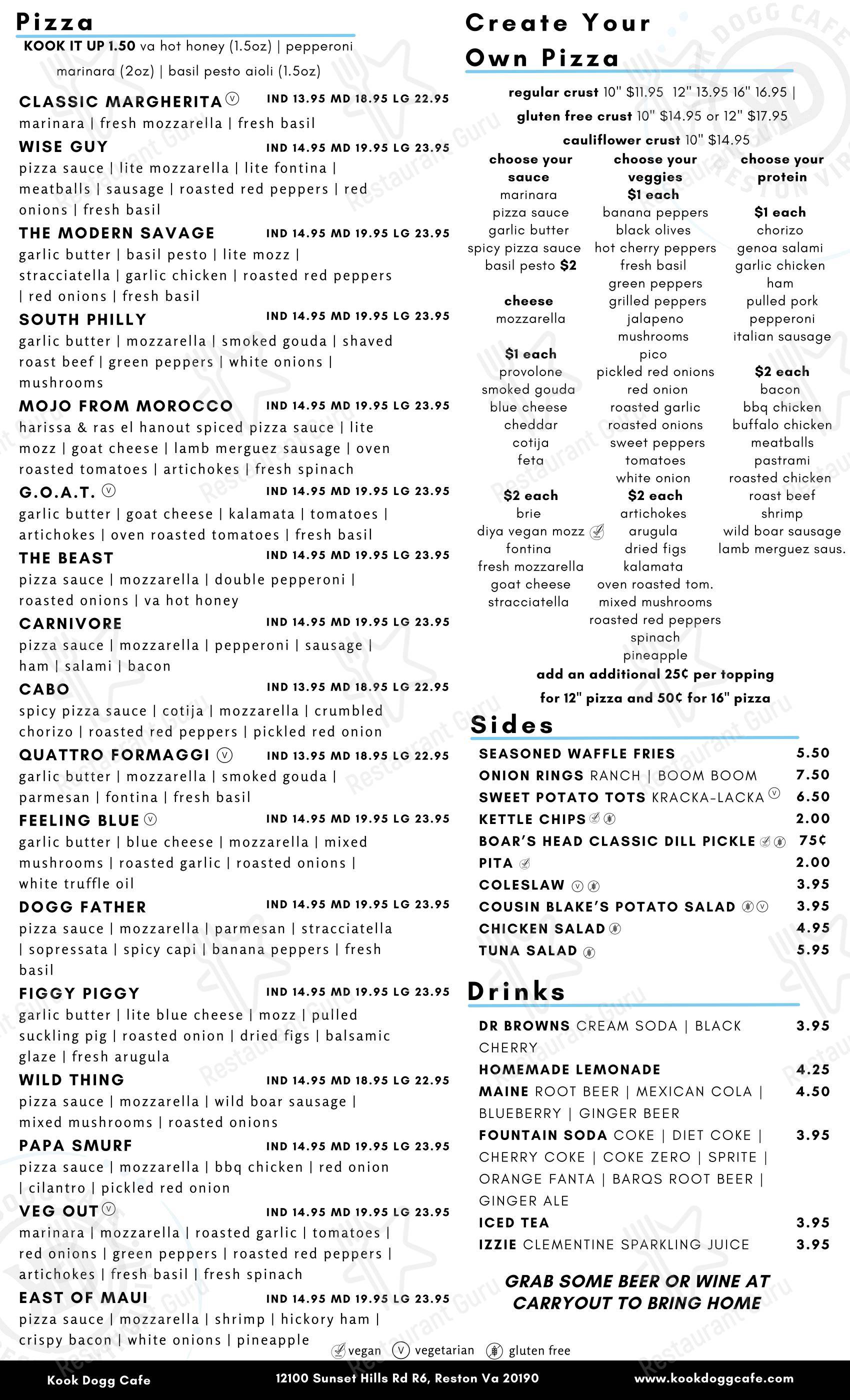 Меню пиццерии Kook Dogg Cafe