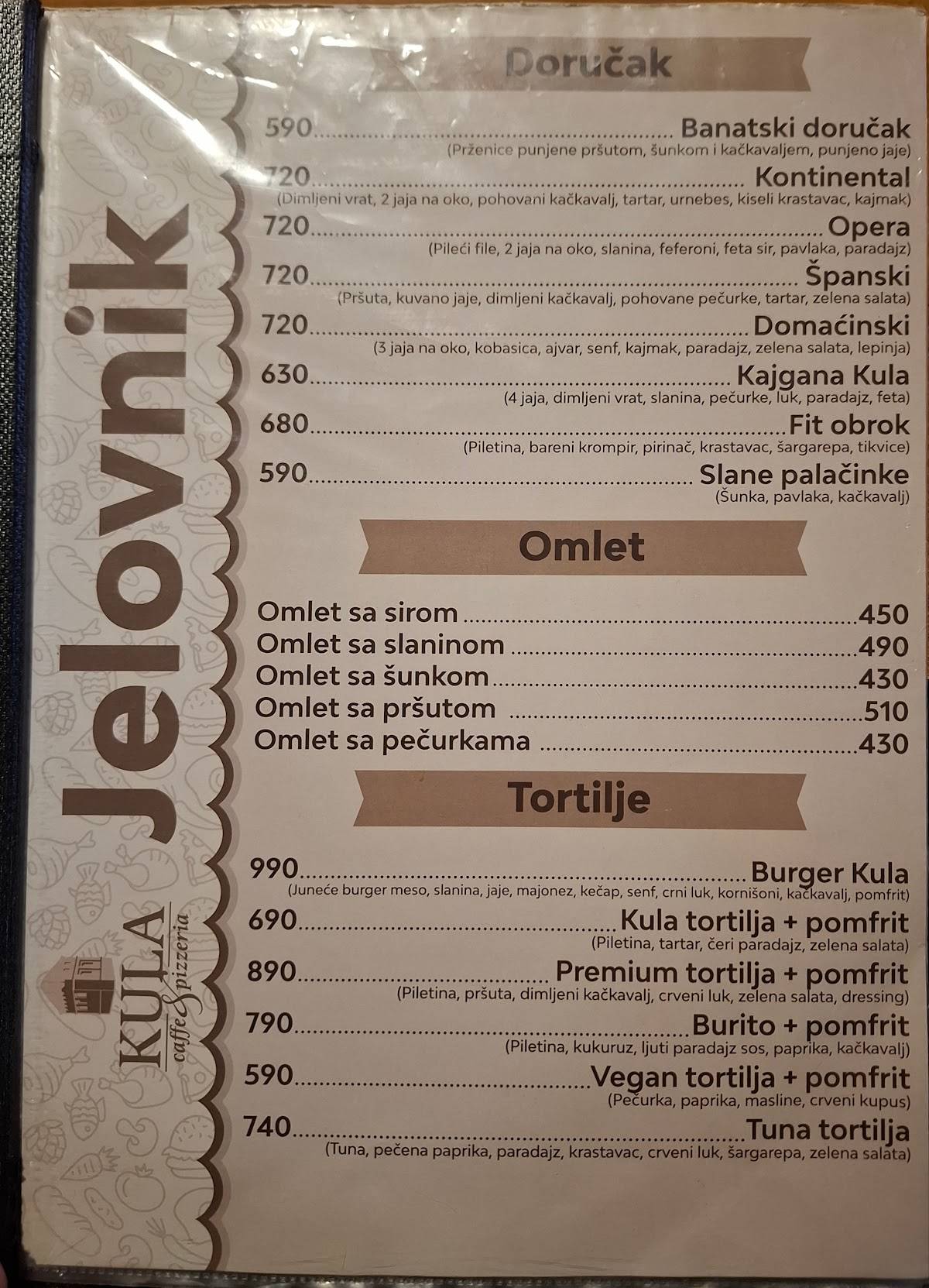 Picerija Kula меню