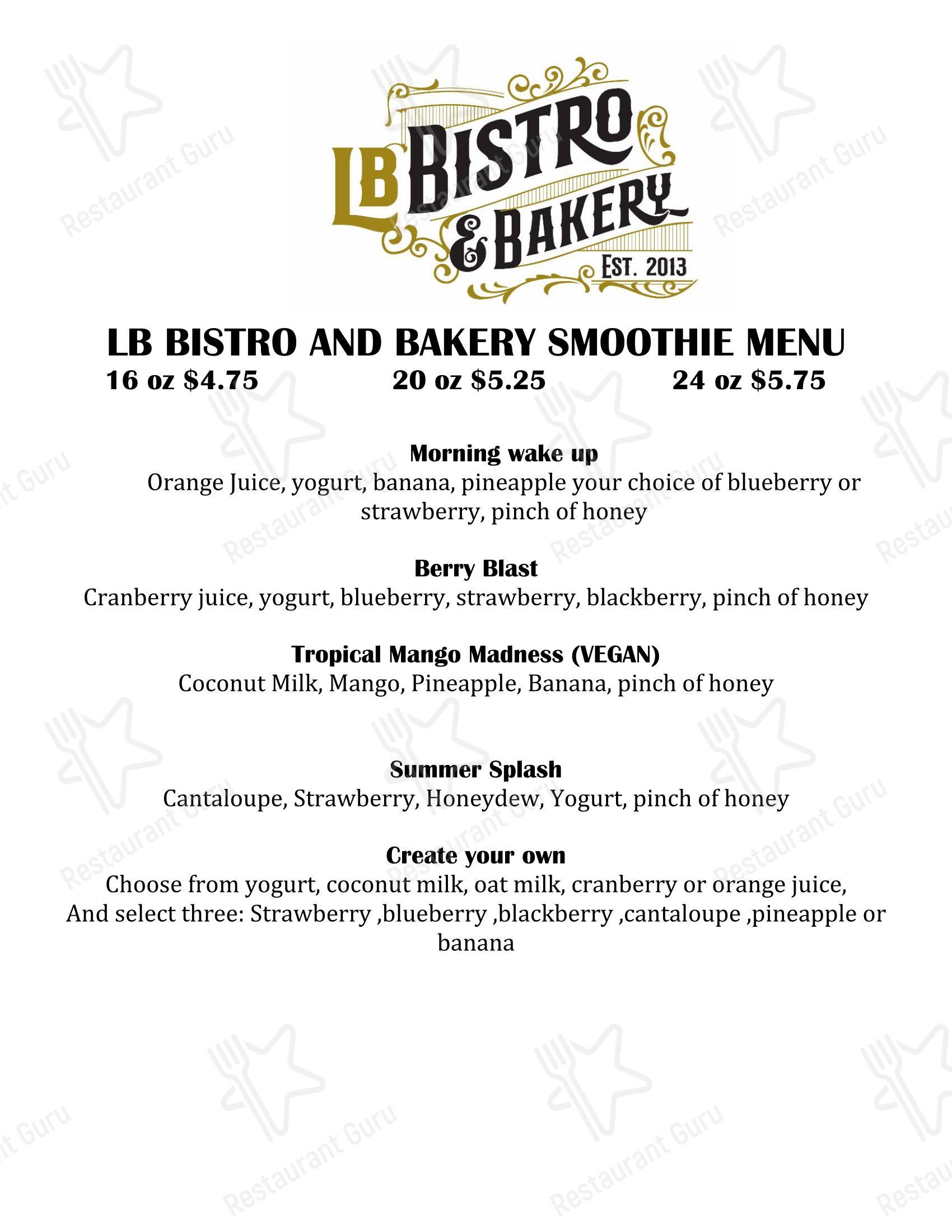 Меню паба и бара LB Bistro & Bakery - Меню напитков