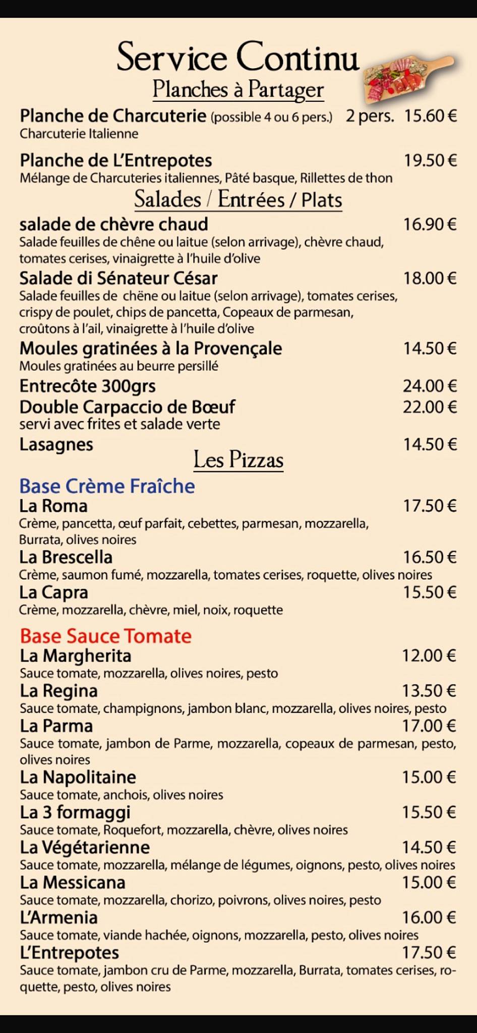 L'Entrepotes меню