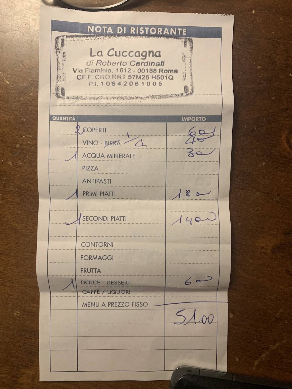 La Cuccagna меню