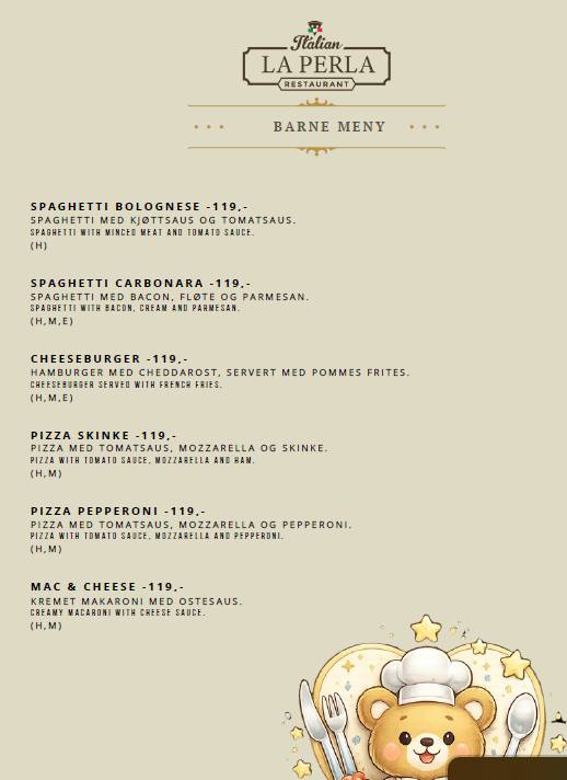 La Perla Restaurant меню