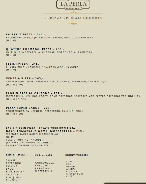 La Perla Restaurant меню