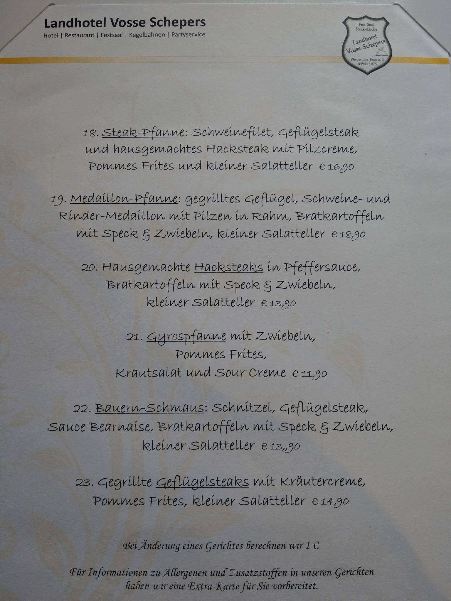 Landhotel Vosse-Schepers меню