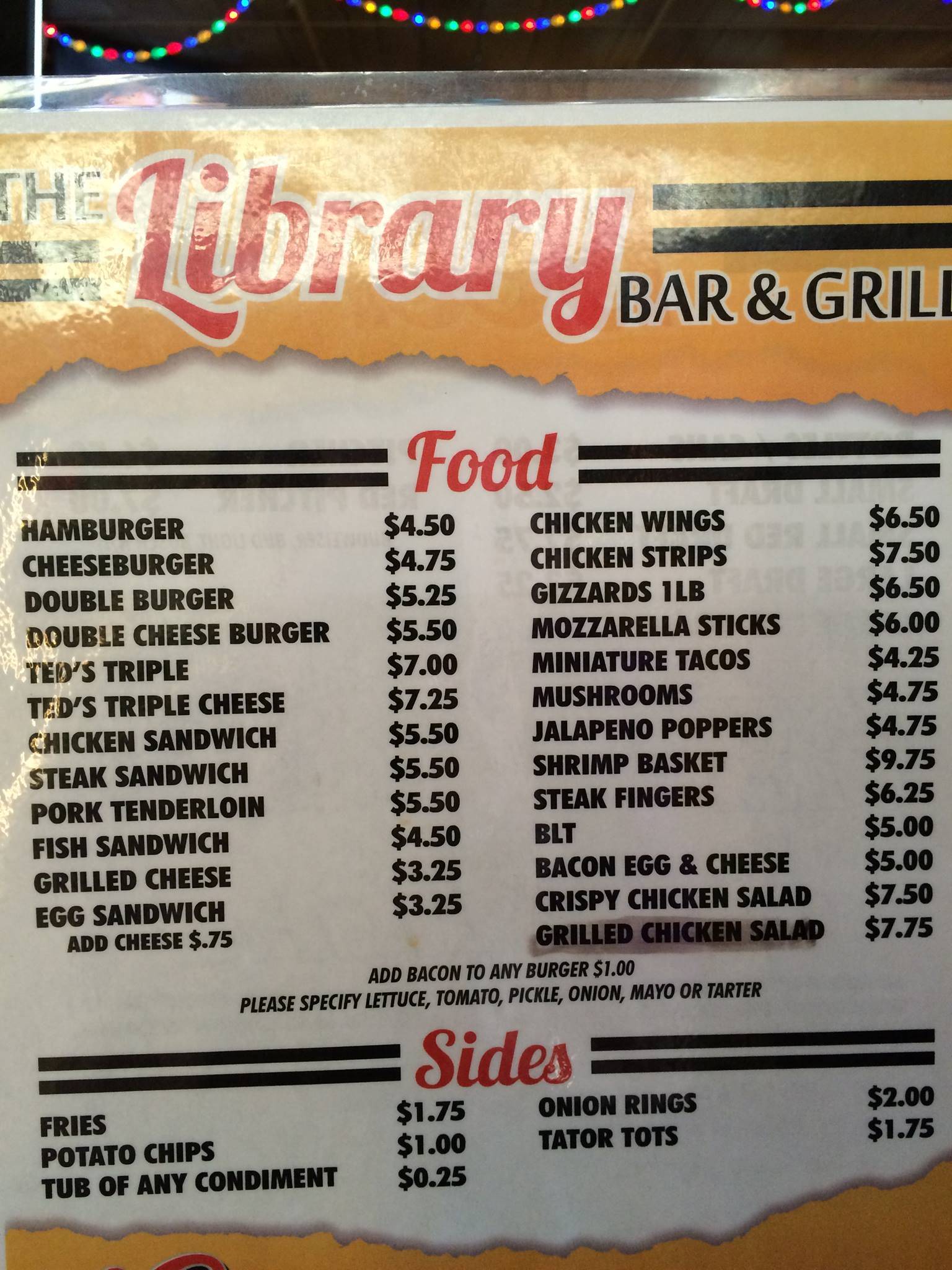 Library Bar & Grill меню