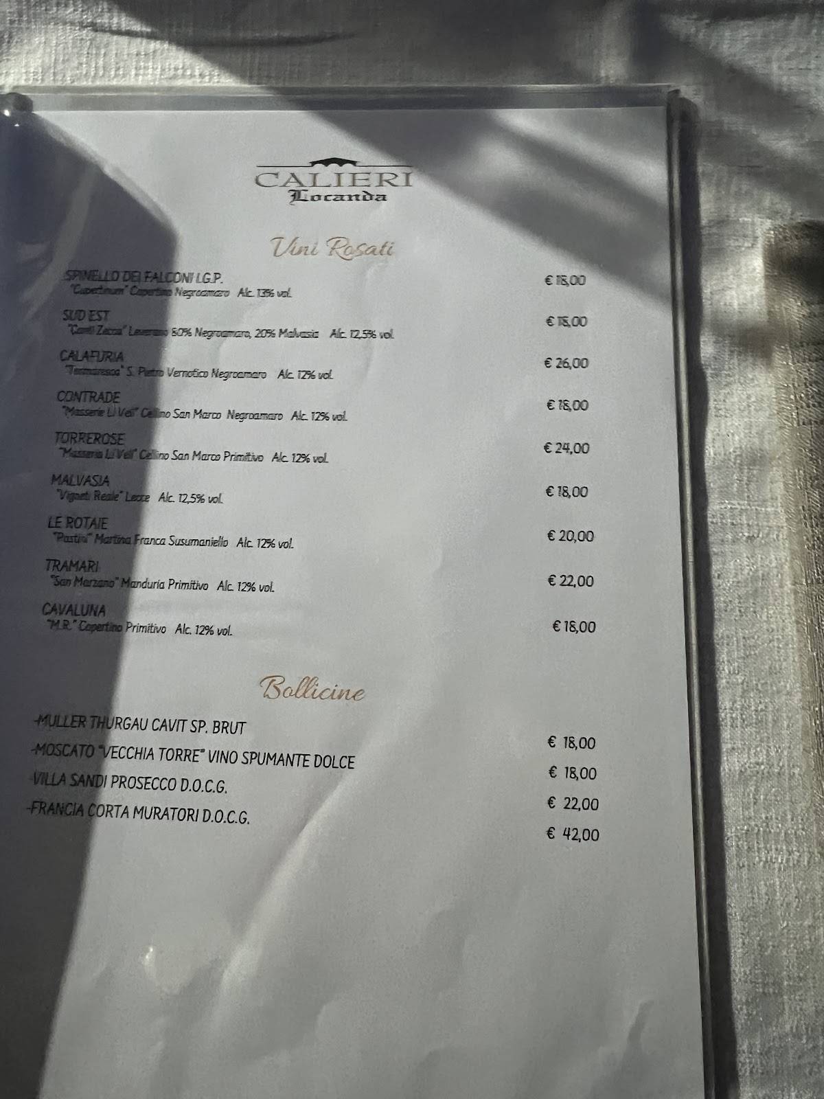 Locanda Calieri меню