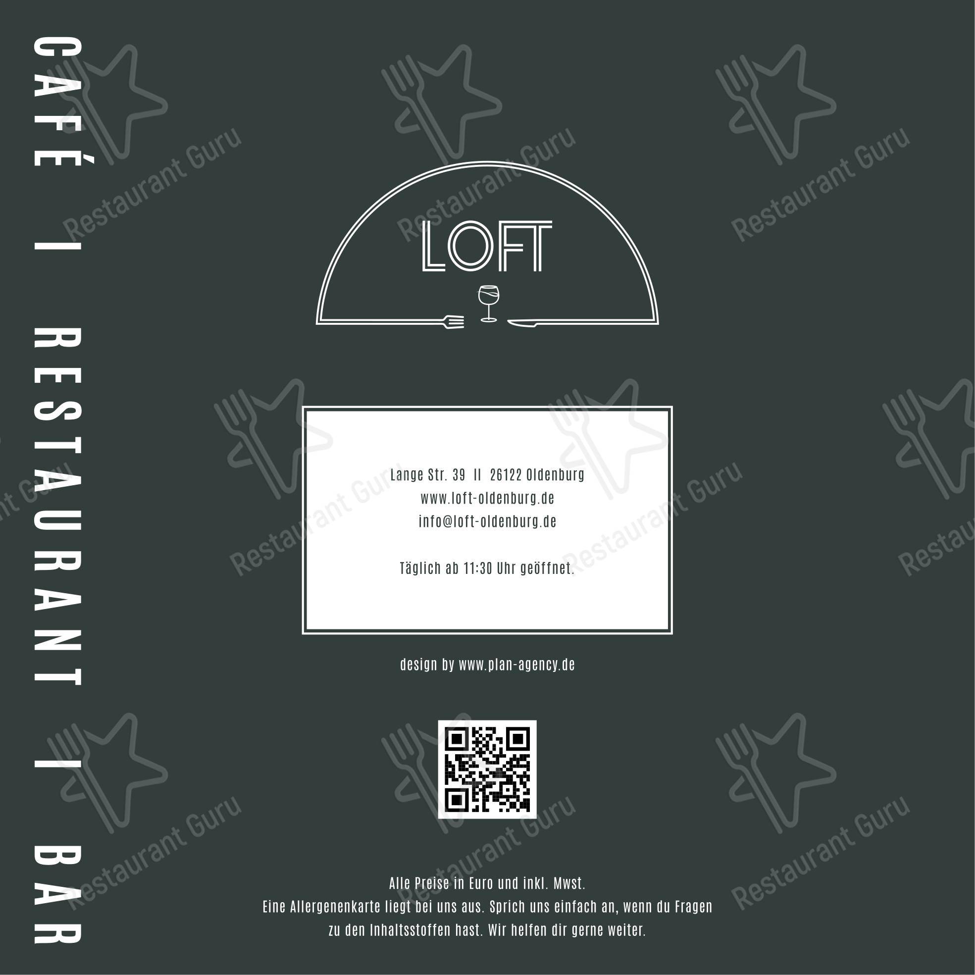 Меню паба и бара Loft Oldenburg в Ольденбурге