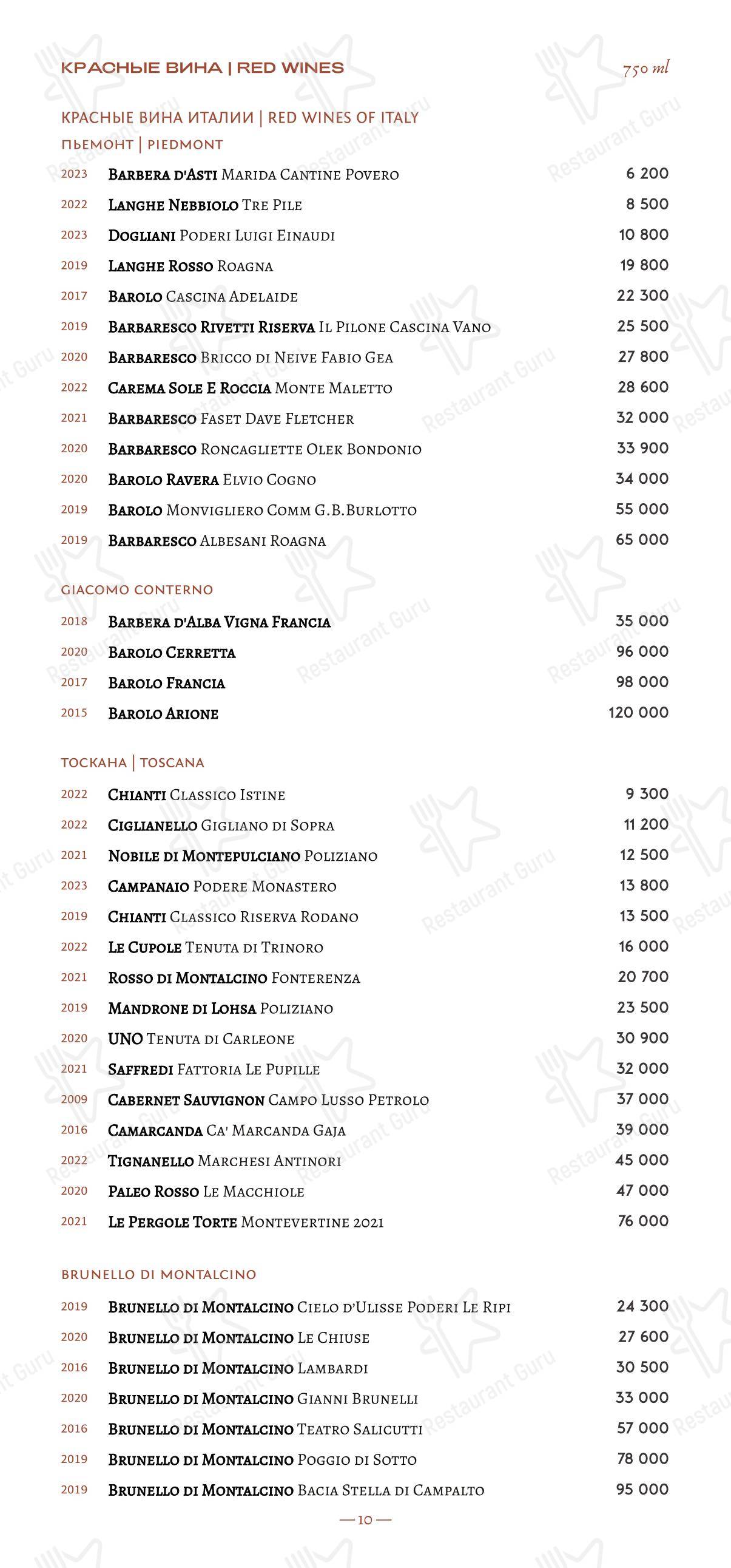 Drink menu ресторана Loro в Москве