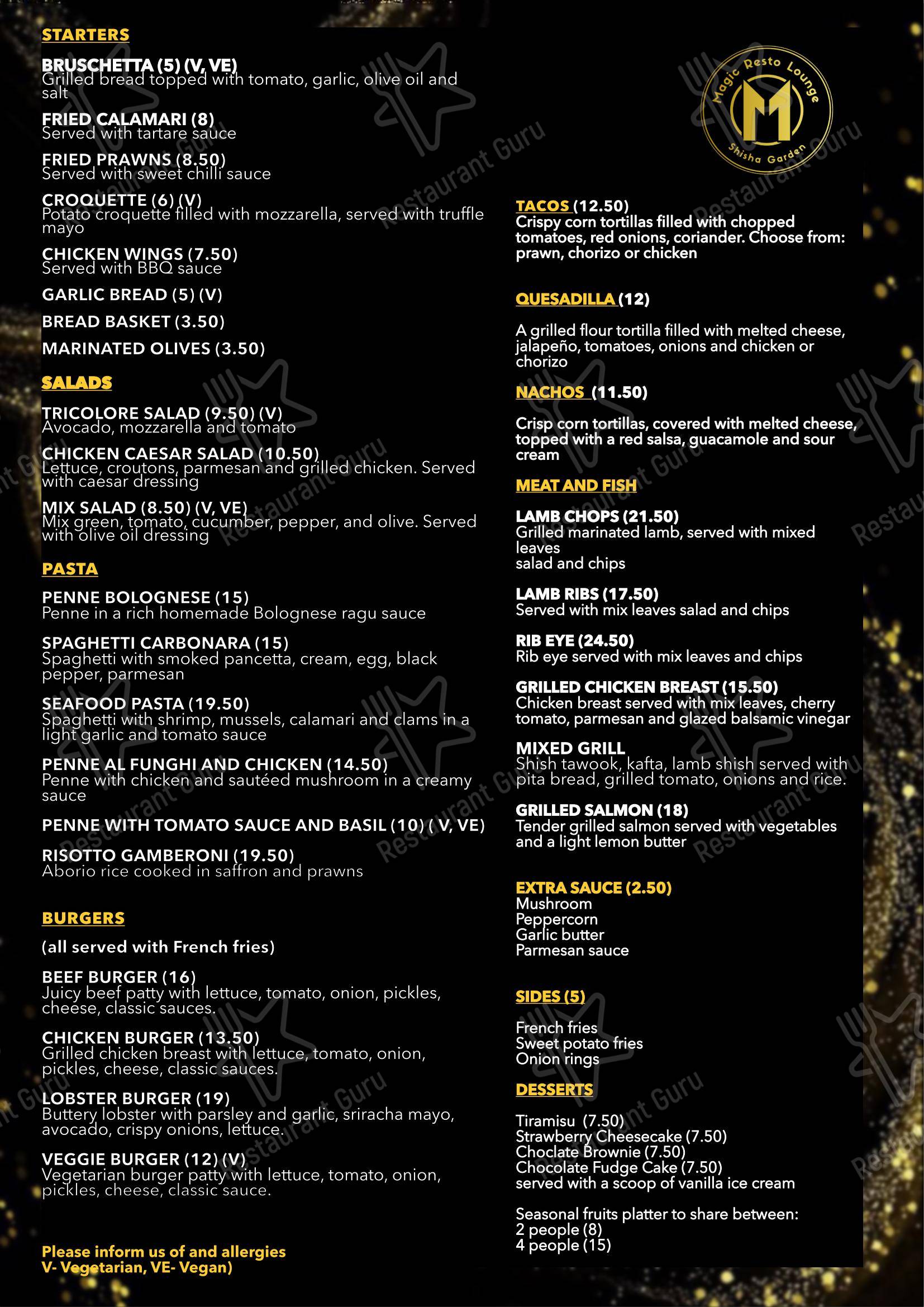 Magic Shisha Lounge & Restaurant в Эпсоме - Меню