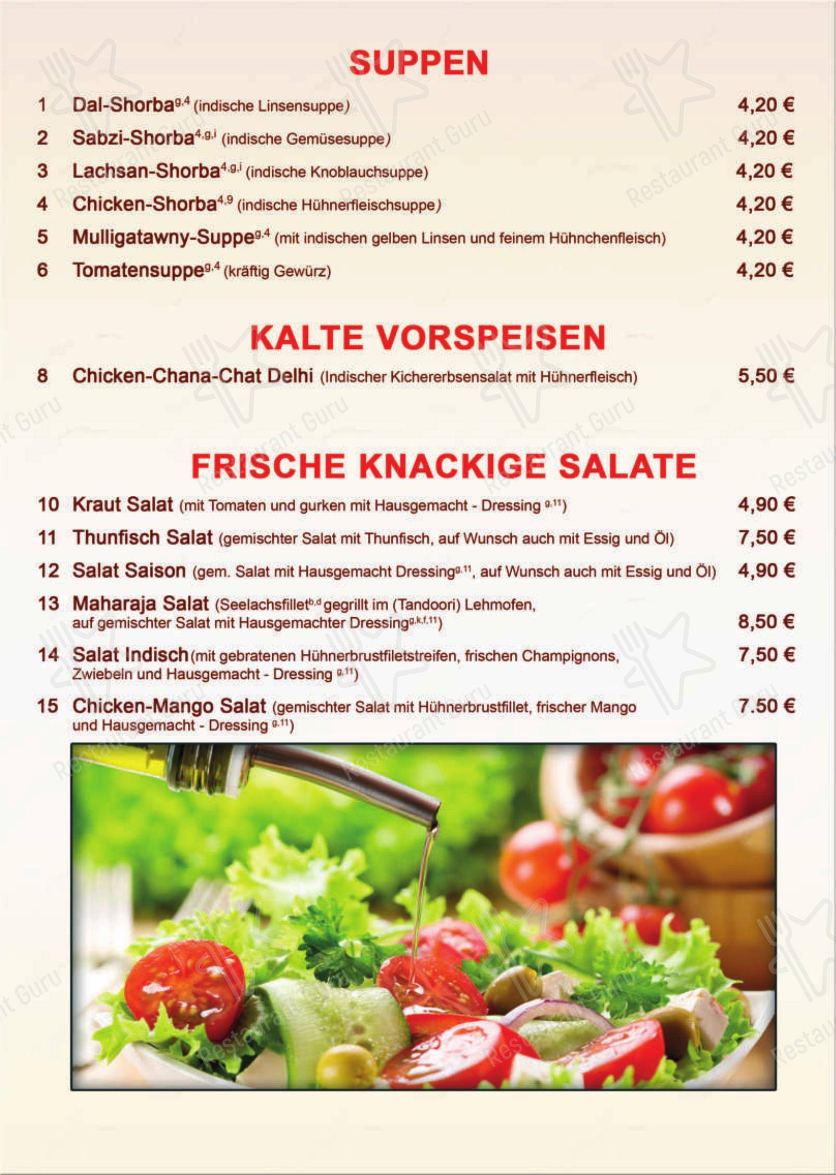 Меню ресторана Maharaja Roding indisches Restaurant в Родинге
