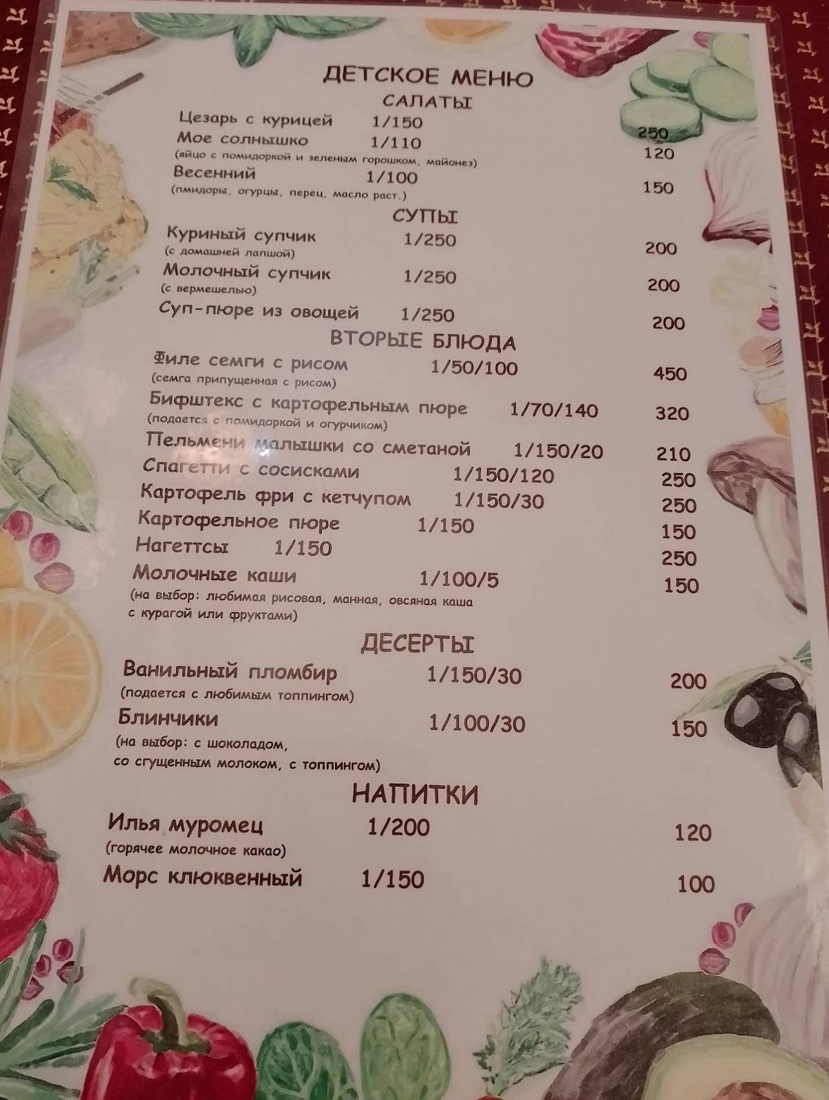 Малиновый Звон меню