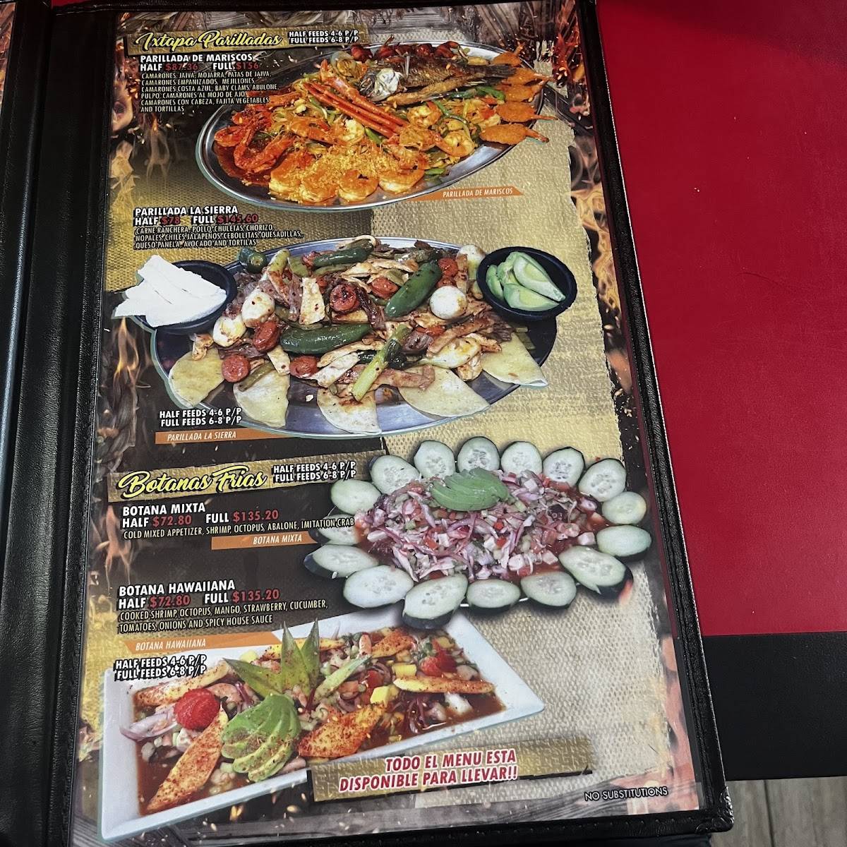Mariscos Ixtapa Riverside меню