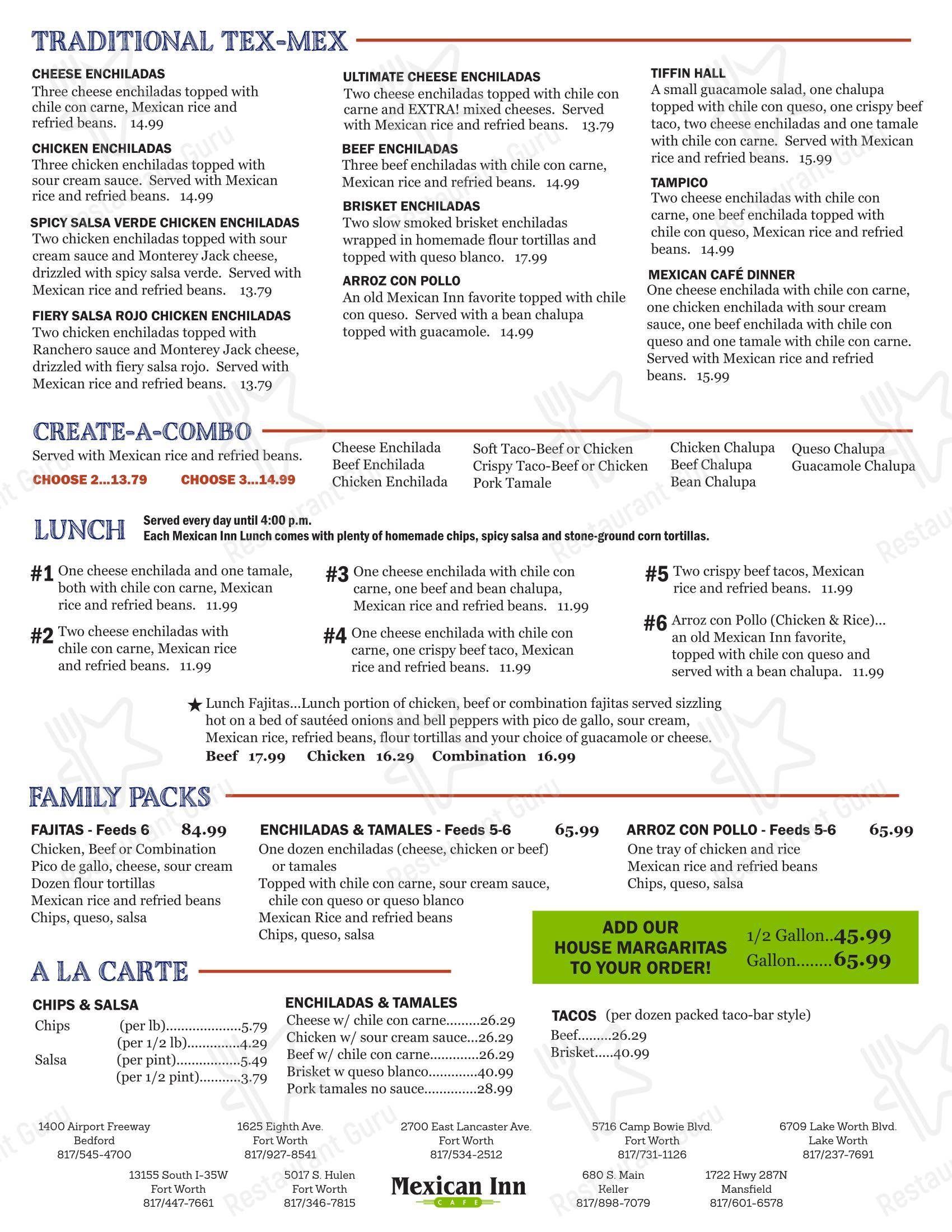 Меню ресторана Mexican Inn Cafe - Меню