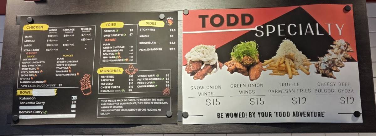 TODD ‘I Believe I Can Fry’ меню