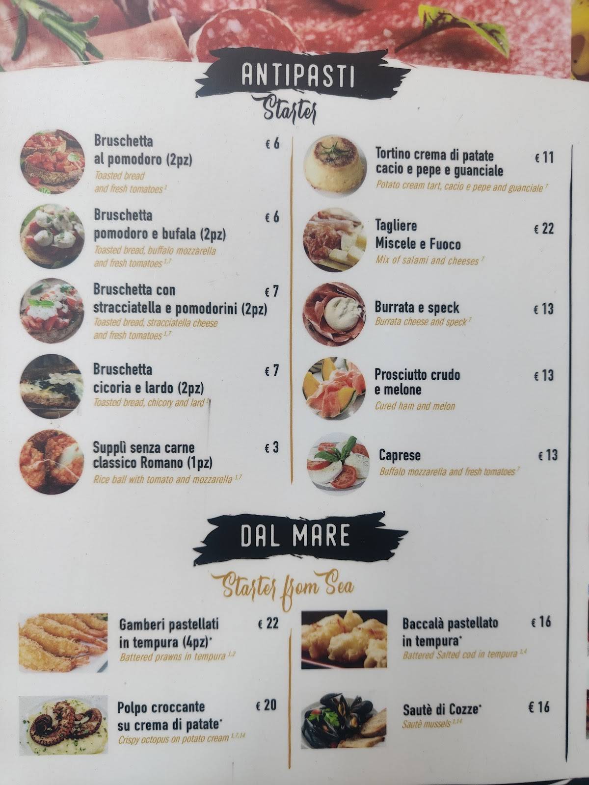Miscele e Fuoco меню