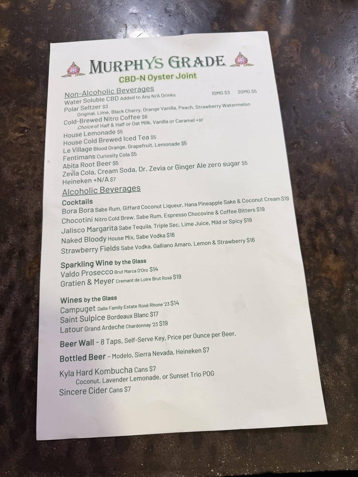 Murphys Grade CBD - n Oyster Joint меню