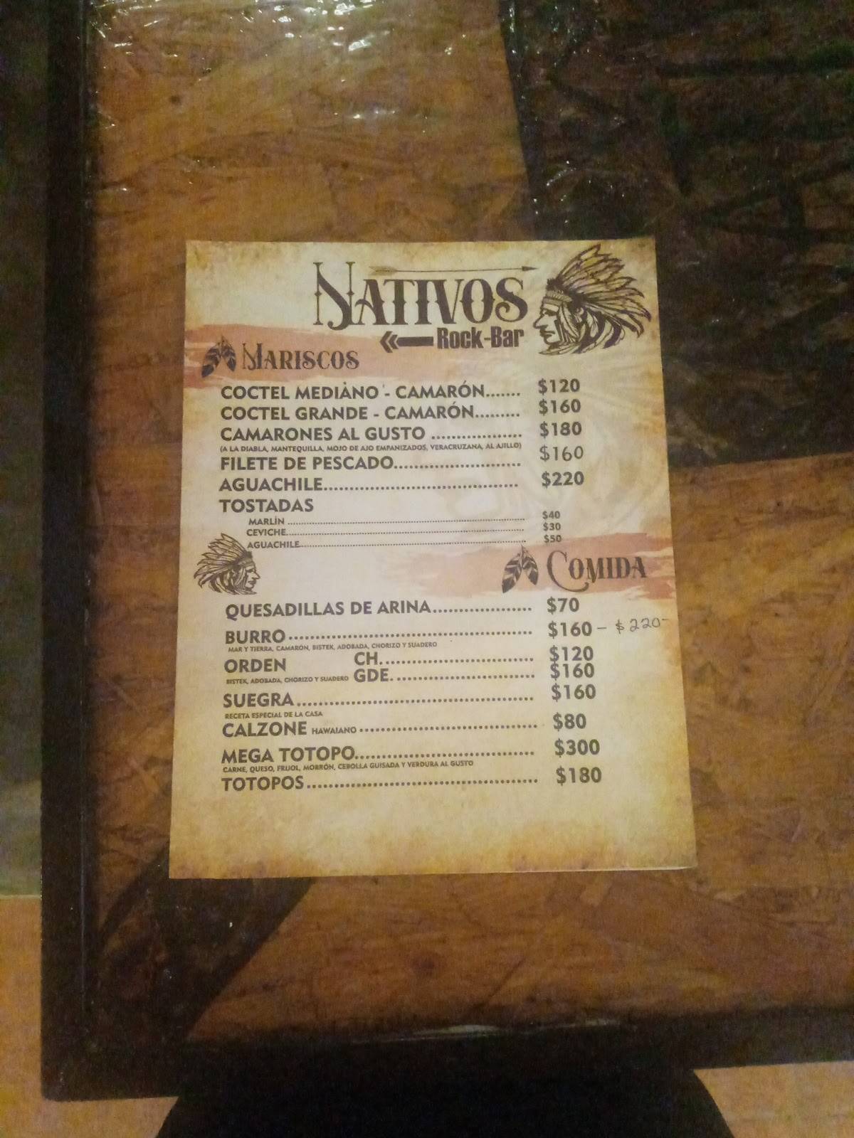 NATIVOS меню