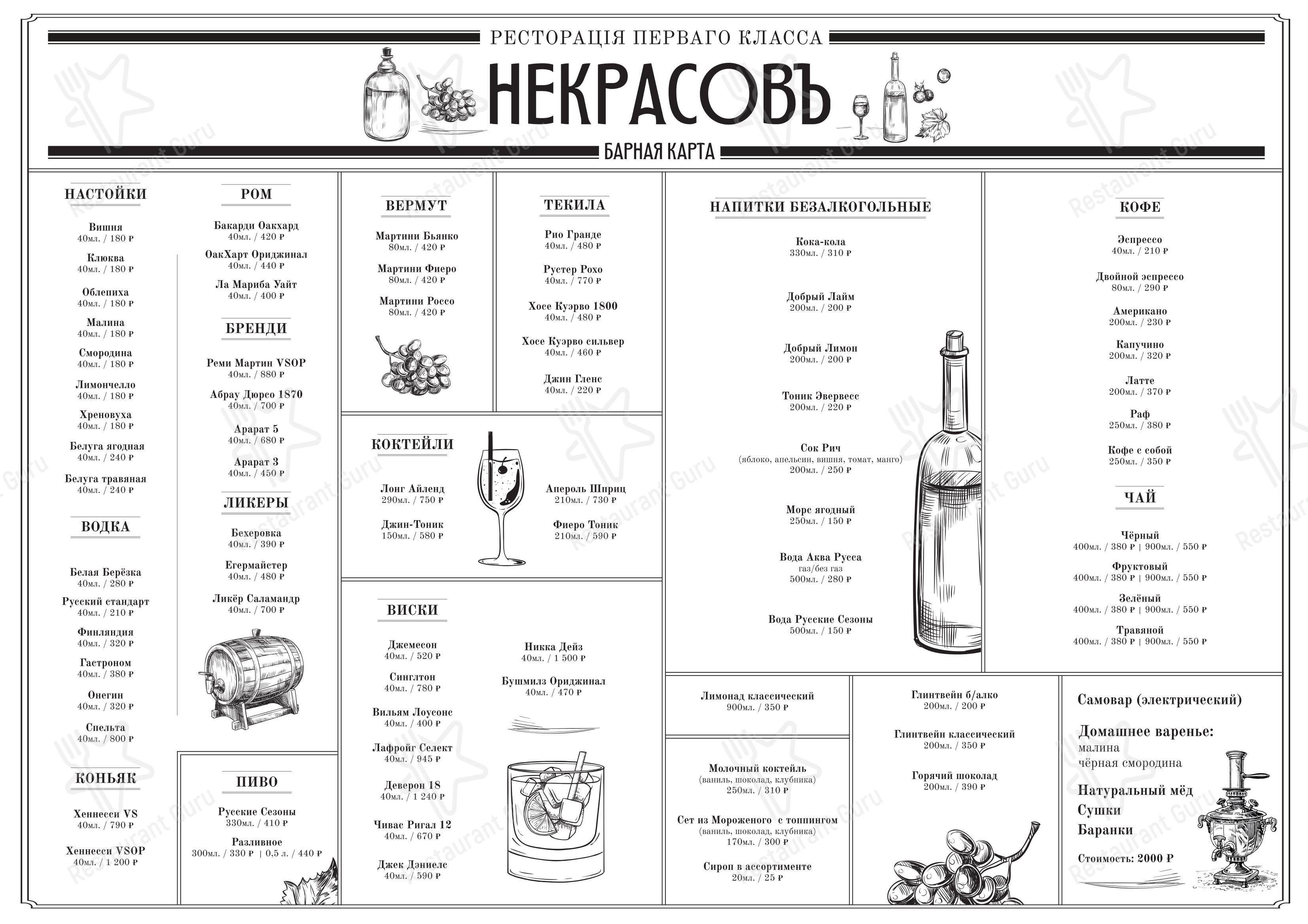 Меню ресторана Некрасовъ в Vyatskoe Village