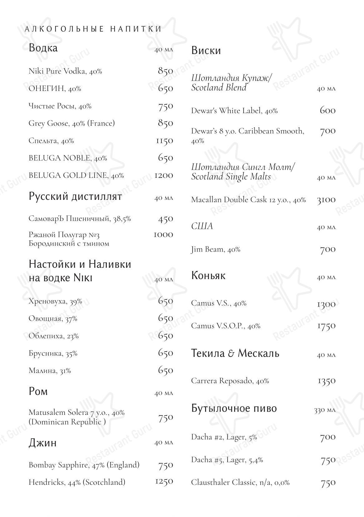 Меню ресторана Niki - Group Booking Menu