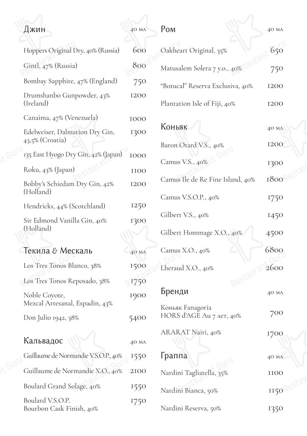 Niki в Москве - Dinner Menu